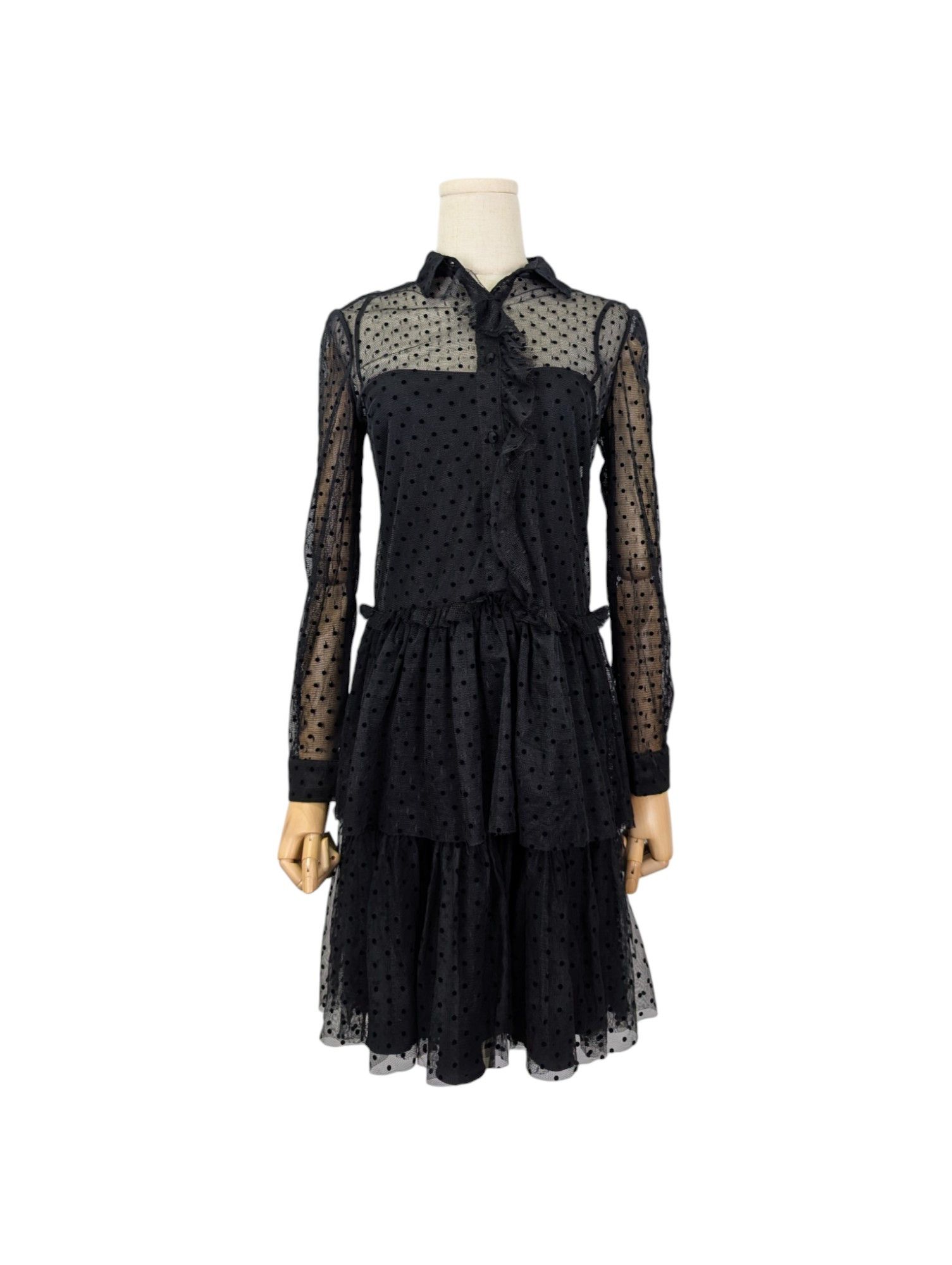 RED Valentino Black One-Piece Polka Dots Meshed Dress With Underlaying Size XS / US 0-2 / IT 36-38 - 1 Thumbnail