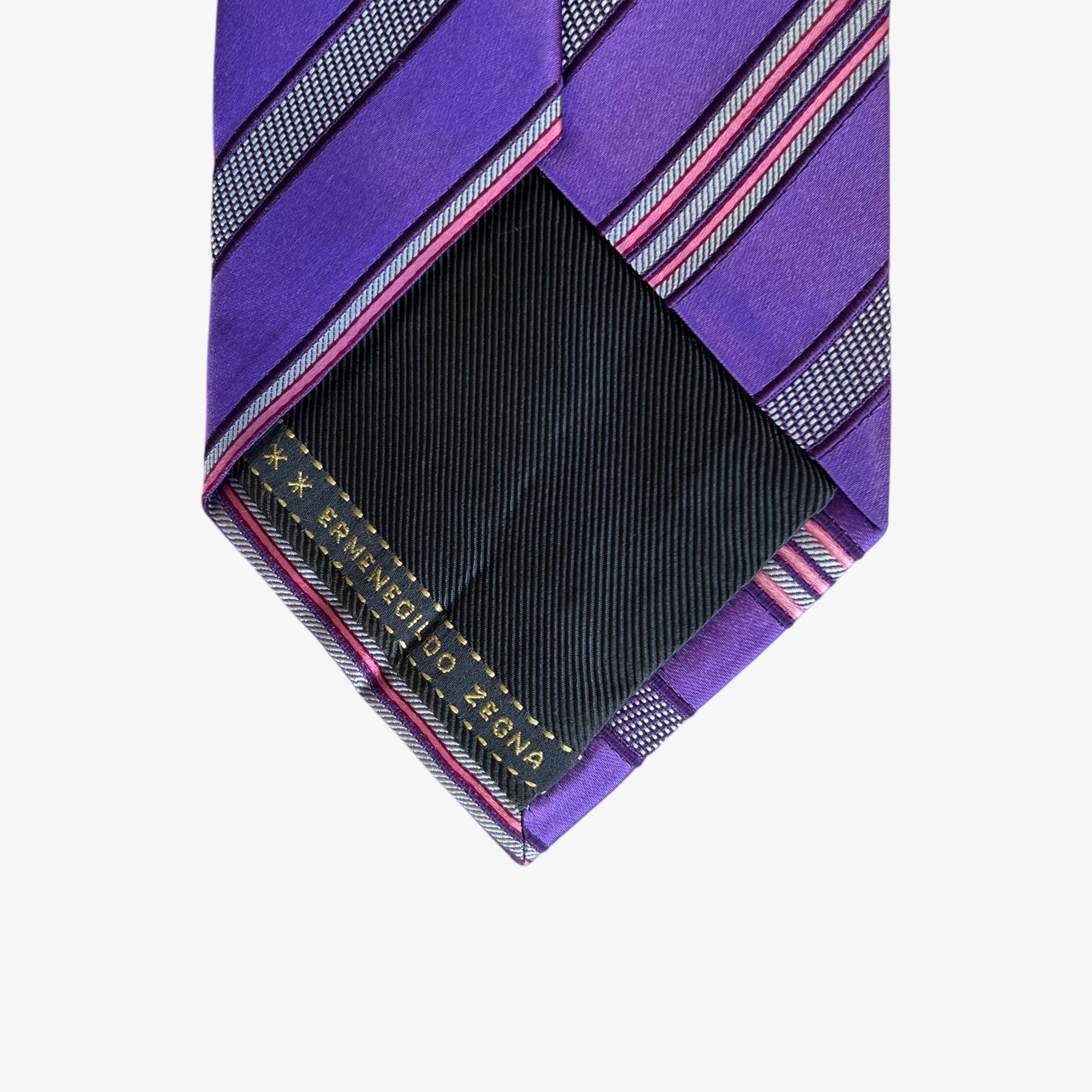 Ermenegildo Zegna Vintage 90s Ermenegildo Zegna Purple Striped Silk Tie Size ONE SIZE - 2 Thumbnail