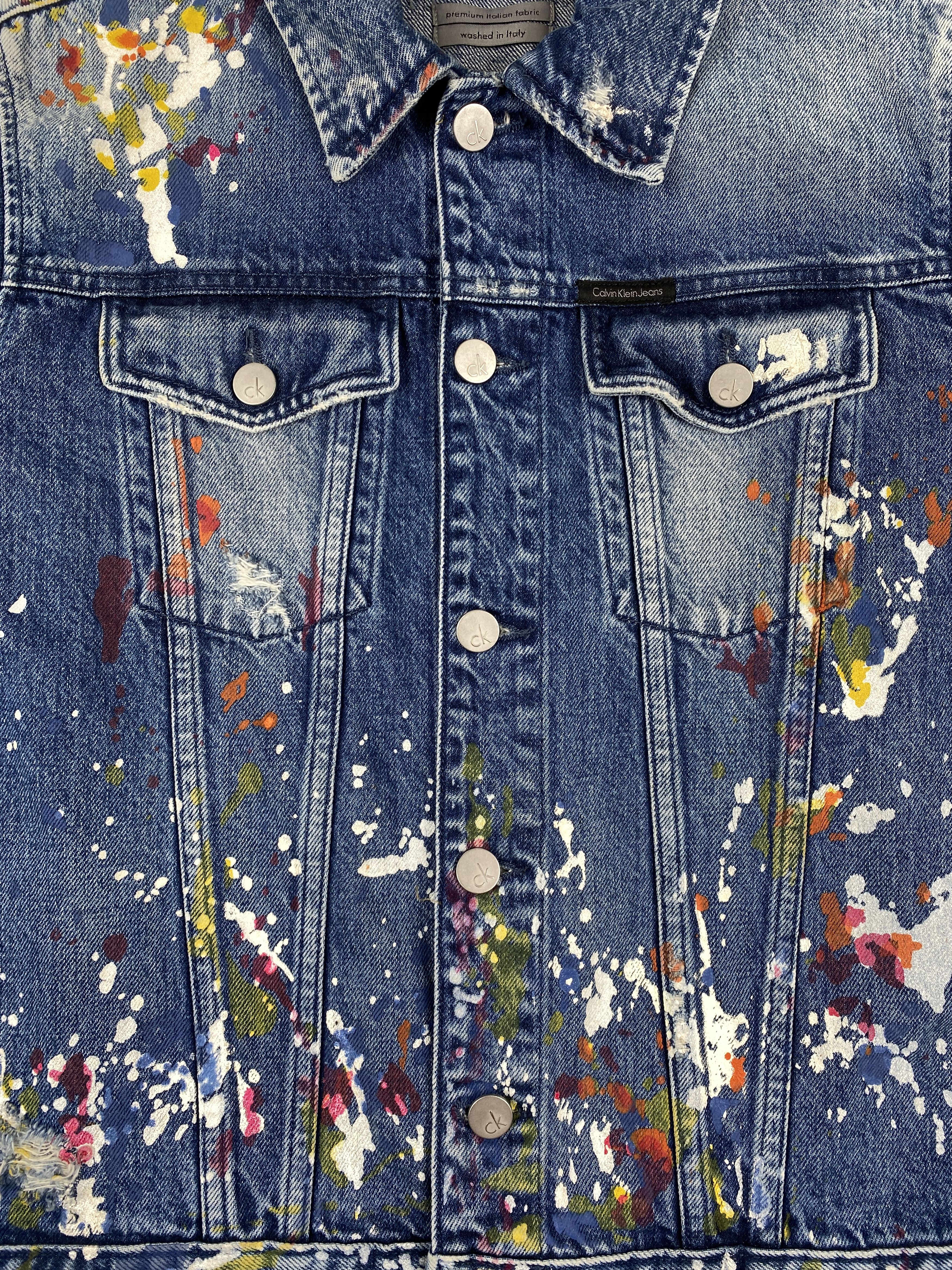 Calvin Klein Raf Simons 2014 Paint Splattered Denim Jacket Size US M / EU 48-50 / 2 - 7 Thumbnail