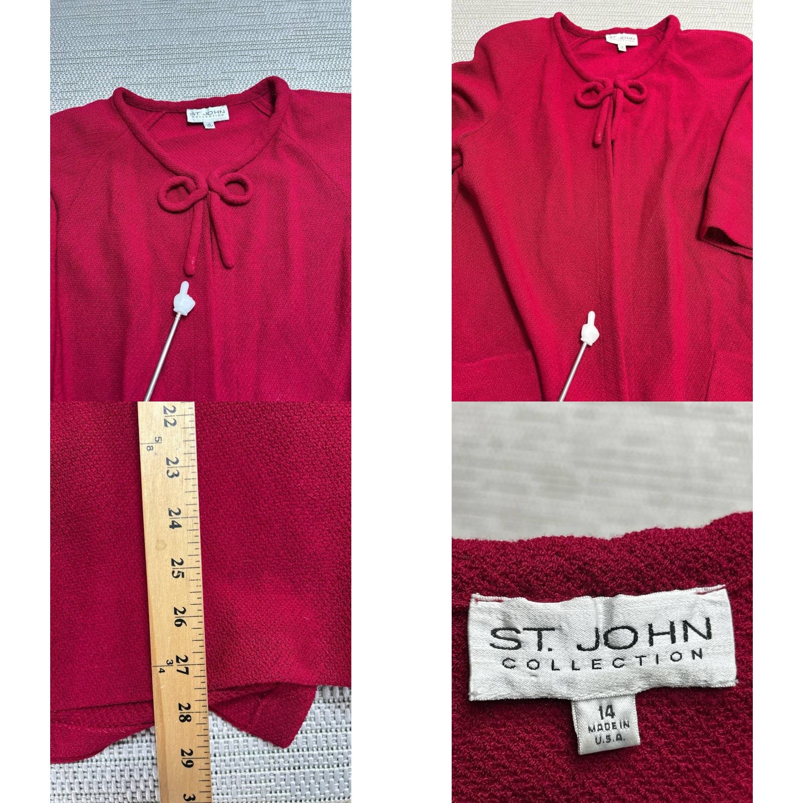Vintage St John Cardigan Sweater Womens 14 Red Raglan Sleeve Bow Knit Tight-Knit Crew Neck Casual Fall Winter Spring Tee? Size XL / US 12-14 / IT 48-50 - 8 Thumbnail