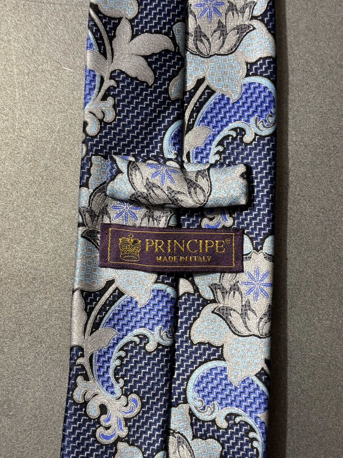 Principe Principe Silk Tie Made in Italy Floral Pattern Blue Necktie Size ONE SIZE - 5 Thumbnail
