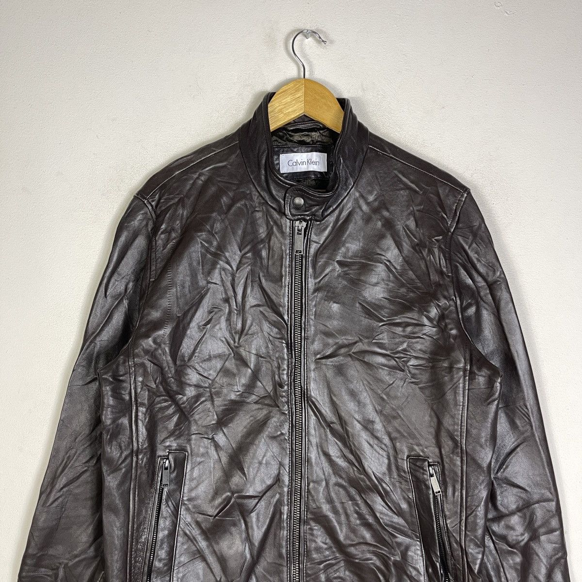 Calvin Klein Vintage Calvin Klein Genuine Leather Cafe Racer Jacket Brown Size US M / EU 48-50 / 2 - 4 Thumbnail