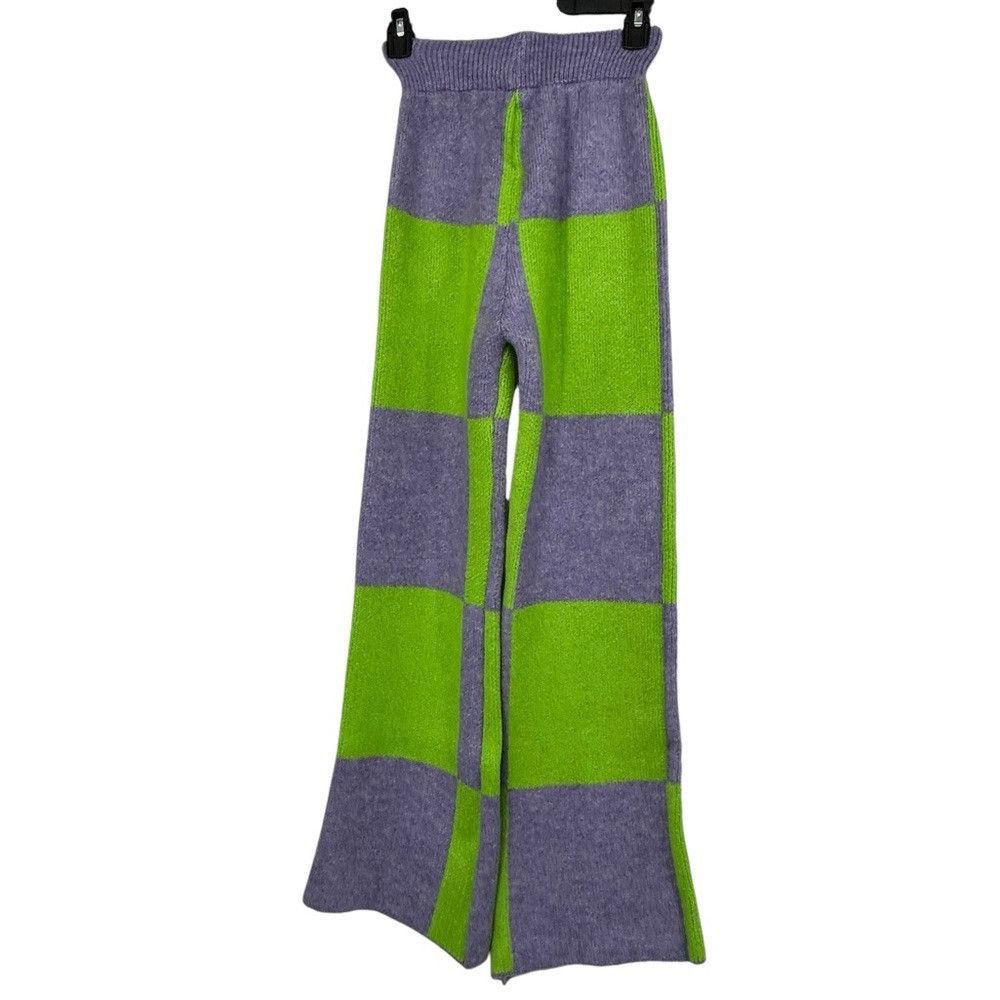 NOCTURNE NOCTURNE WIDE LEG PRINTED CHECKERED PANTS KNITTED COZY COMFY Size 22" - 5 Thumbnail