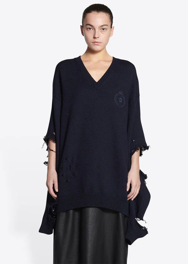 Balenciaga o1mt1gz0924 Destroyed Oversized V-Neck in Navy Size S / US 4 / IT 40 - 5 Thumbnail