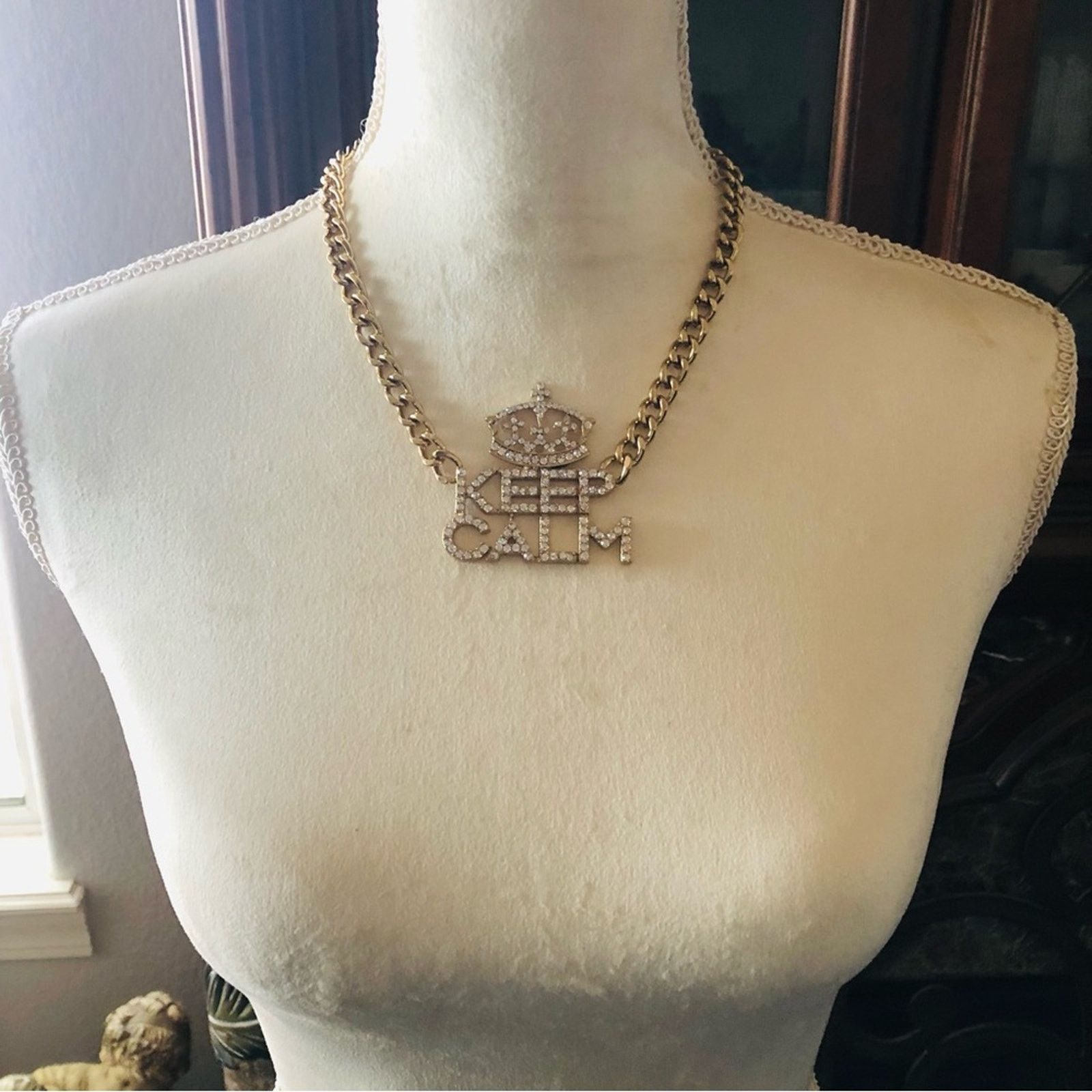 Jewelry Bling bold clear rhinestone “KEEP CALM” chain link necklace Size ONE SIZE - 6 Thumbnail