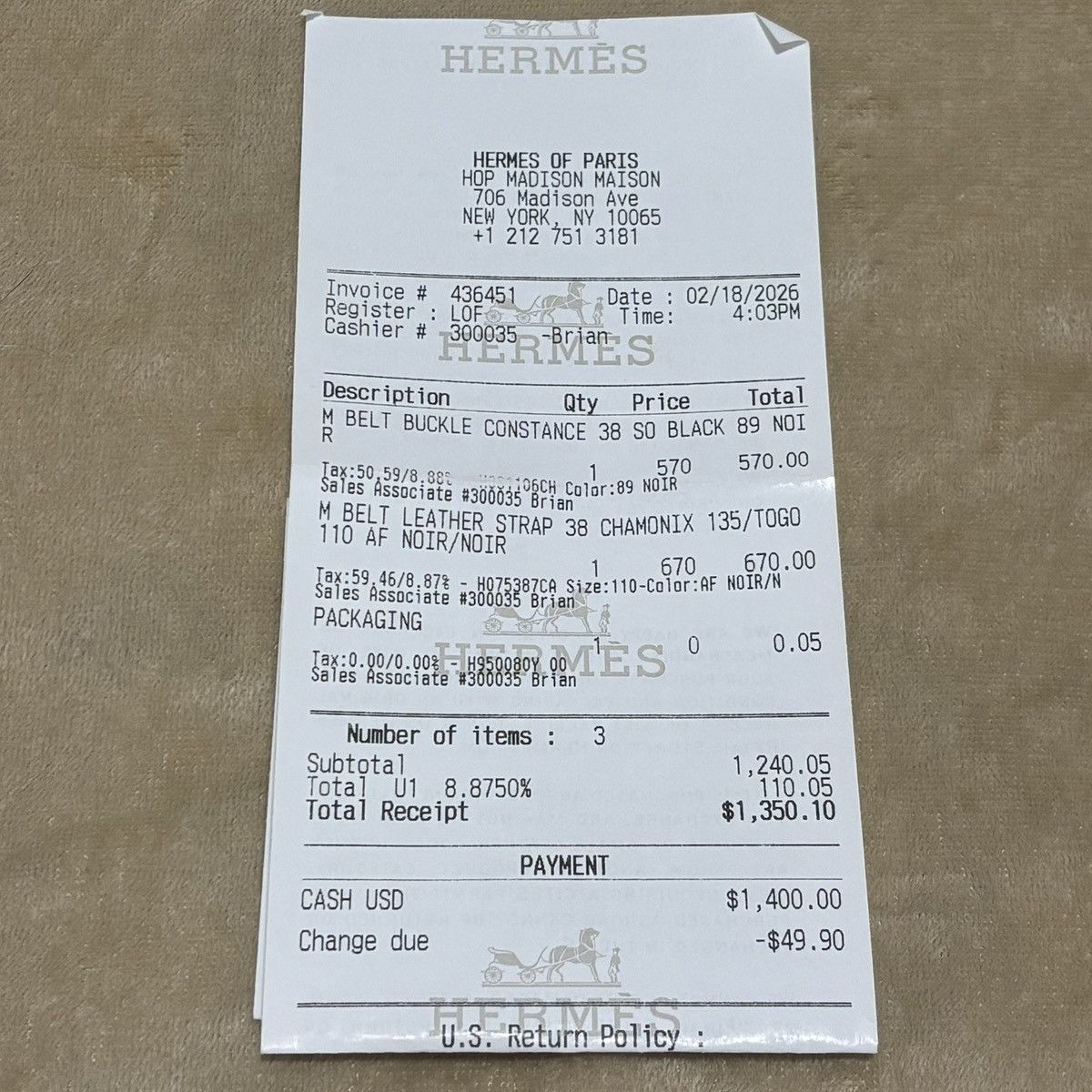 Hermes Authentic Hermès Belt with H Buckle Size 38 - 3 Thumbnail