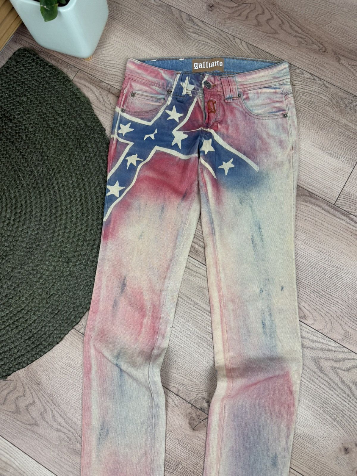 John Galliano Galliano Y2K 00s Flag Jeans Size 26" / US 2 / IT 38 - 3 Thumbnail