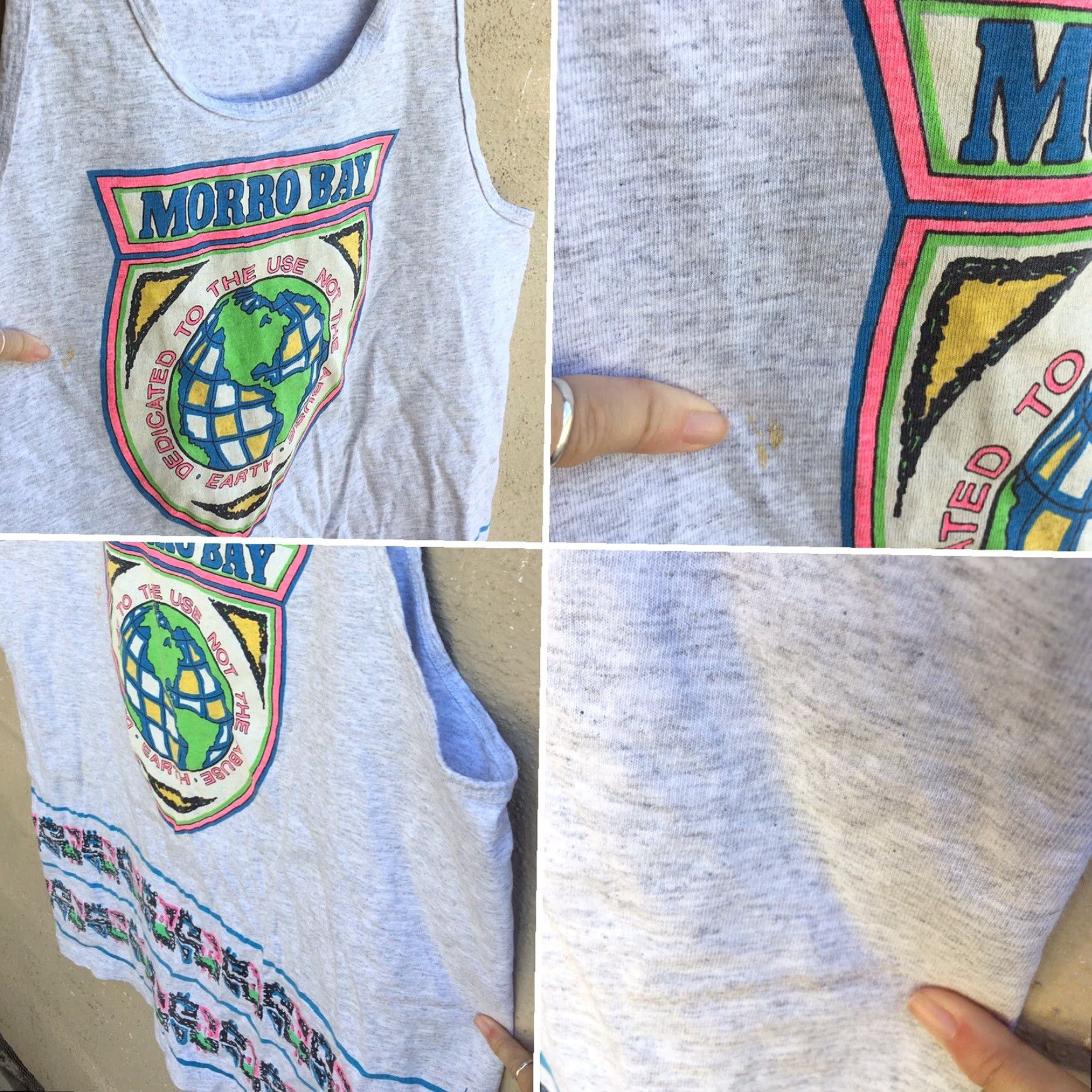 Vintage VINTAGE Morro Bay Earth Neon Graphic Tank Top 80s 90s 1980s Geometric Front Back Mens L/XL Gray Sleeveless Shirt Tank Top Size US L / EU 52-54 / 3 - 7 Thumbnail