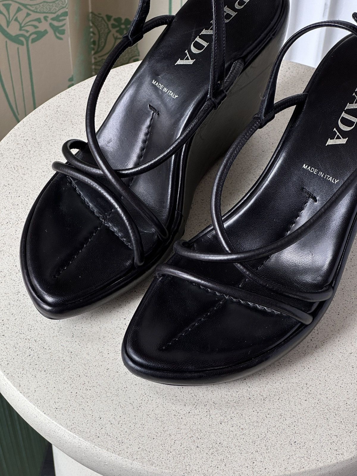 Prada Prada Black Leather Wedge Heel Platform Strap Sandals 38 Size US 8 / IT 38 - 4 Thumbnail