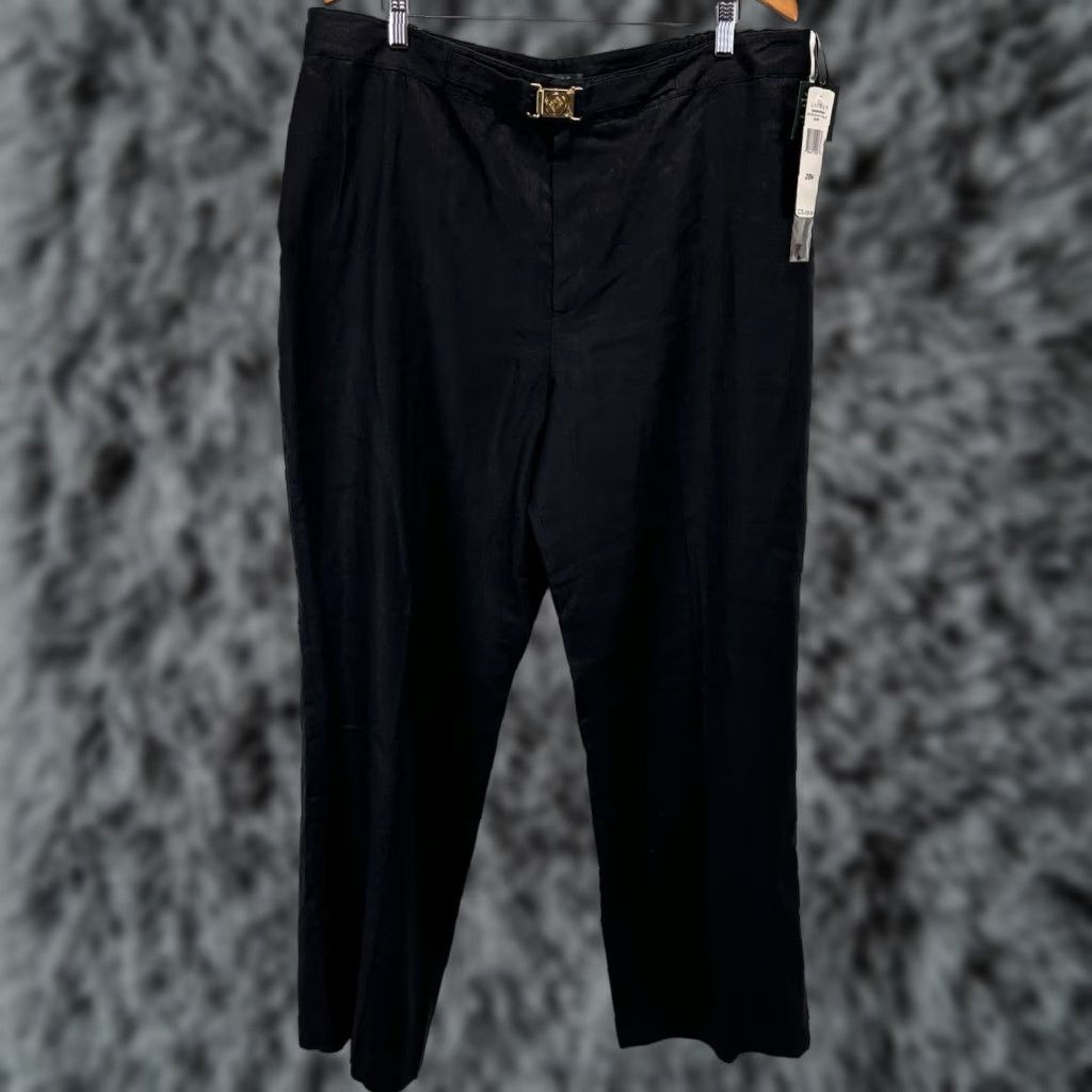 Ralph Lauren NEW Lauren Ralph Lauren Plus Size 20W Black Linen Dress Pants Slacks Belted Womens Classic Size 42" / US 20 - 1 Thumbnail