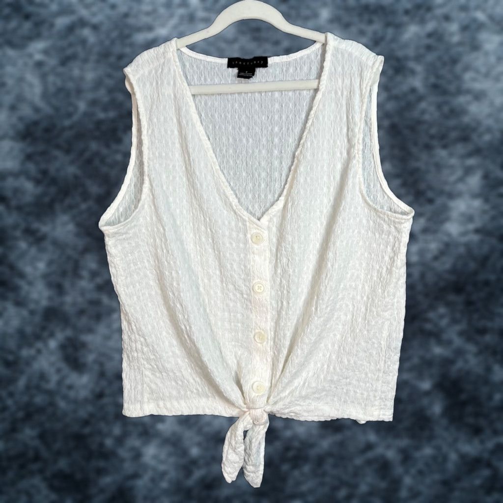 Sanctuary Sanctuary Blouse Shirt Women Sleeveless White Small V-Neck Button-Front Crinkled 90s / 80s Vintage Womens Santcuary Size S / US 4 / IT 40 - 1 Thumbnail