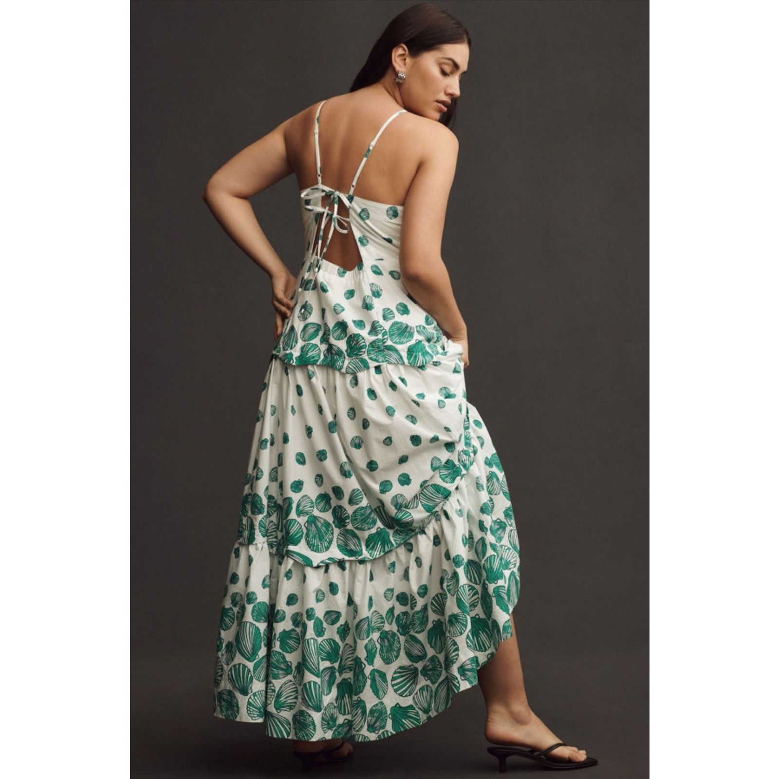 Anthropologie NWT Maeve Halter Tiered Maxi Dress $188 LARGE White Green Size L / US 10 / IT 46 - 7 Thumbnail