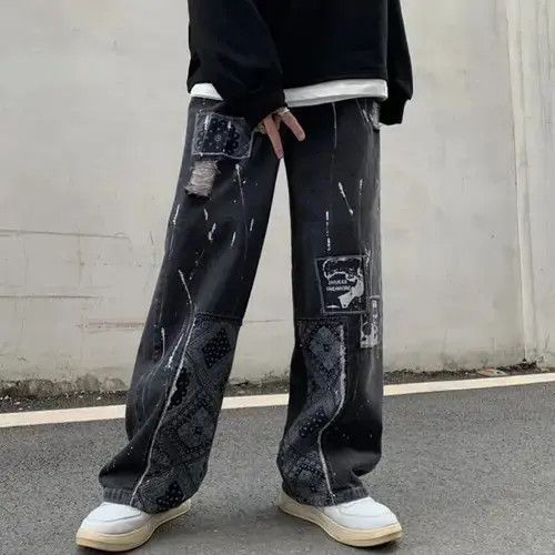 Jean Bandana Patchwork Straight Leg Baggy Jeans Size US 30 / EU 46 - 7 Thumbnail
