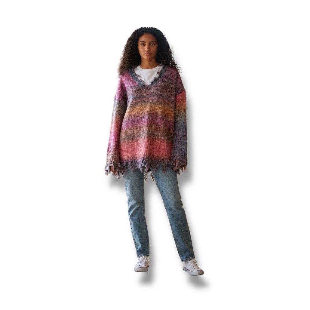 Other Sabrina Lauren distressed rainbow chunky knit sweater Size XL / US 12-14 / IT 48-50 - 1 Thumbnail