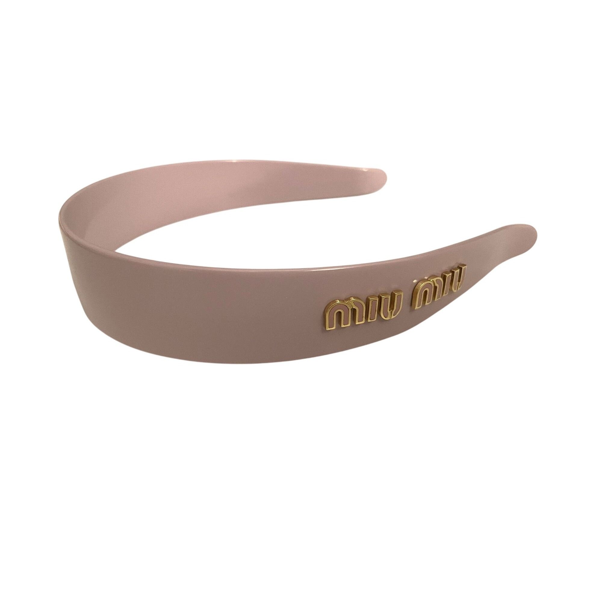 Miu Miu Womens Light Pink Logo Headband With Gold Lettering