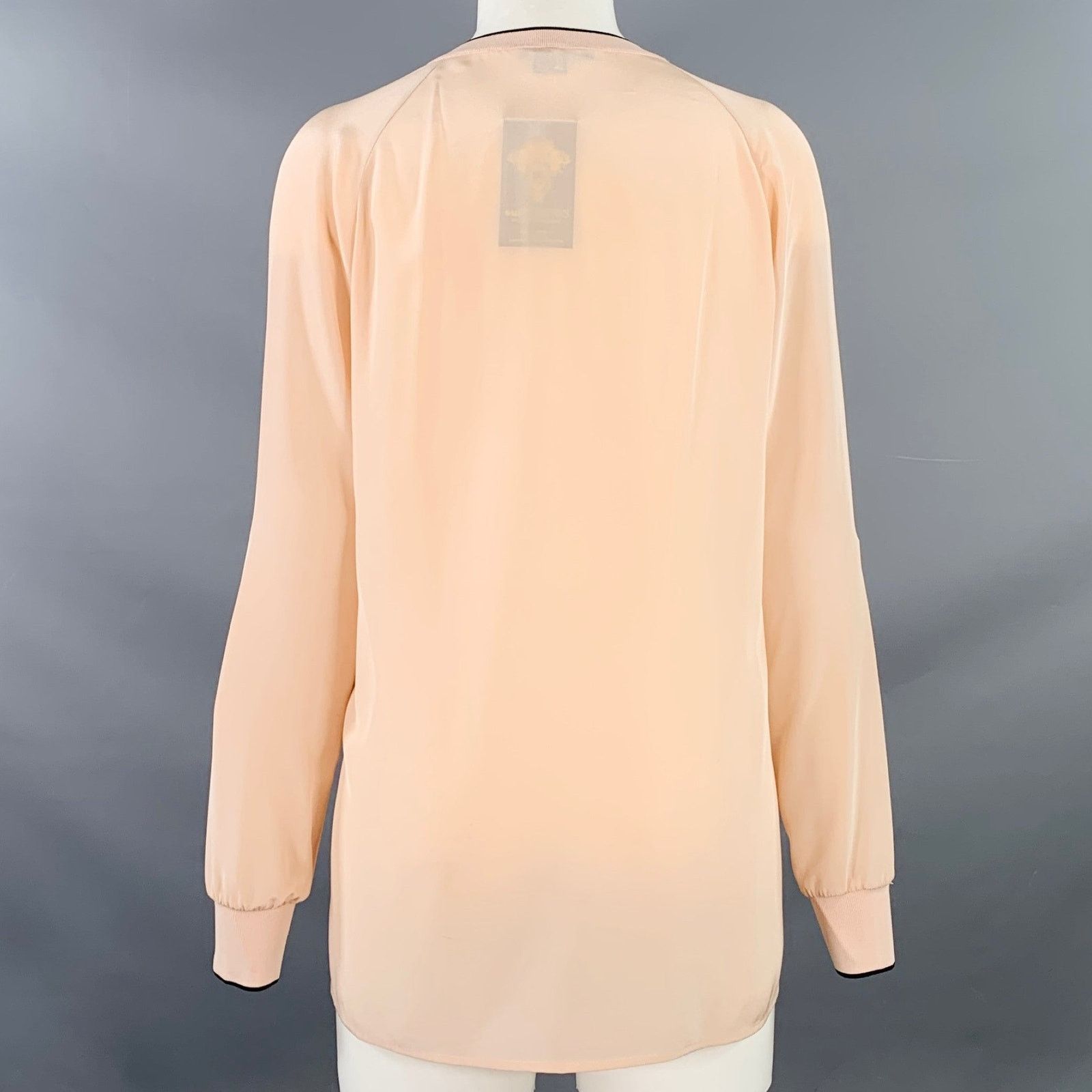 Vince XS Pink Black Rayon Blend Contrast Trim V-Neck Casual Top Size XS / US 0-2 / IT 36-38 - 3 Thumbnail