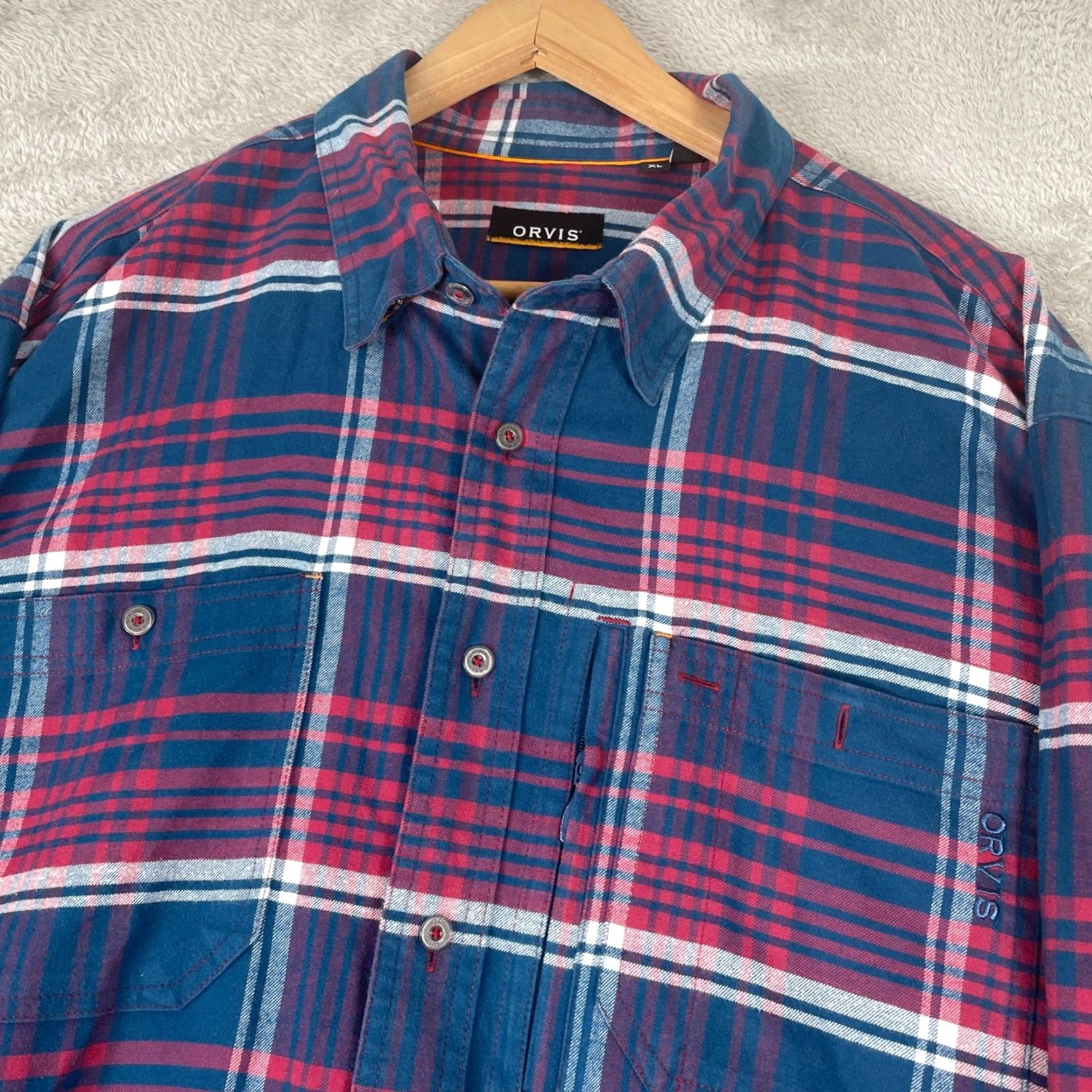 Orvis Orvis Plaid Flannel Shirt Mens XL Blue Red Stretch Button Down Outdoor Workwear Size US XL / EU 56 / 4 - 2 Thumbnail
