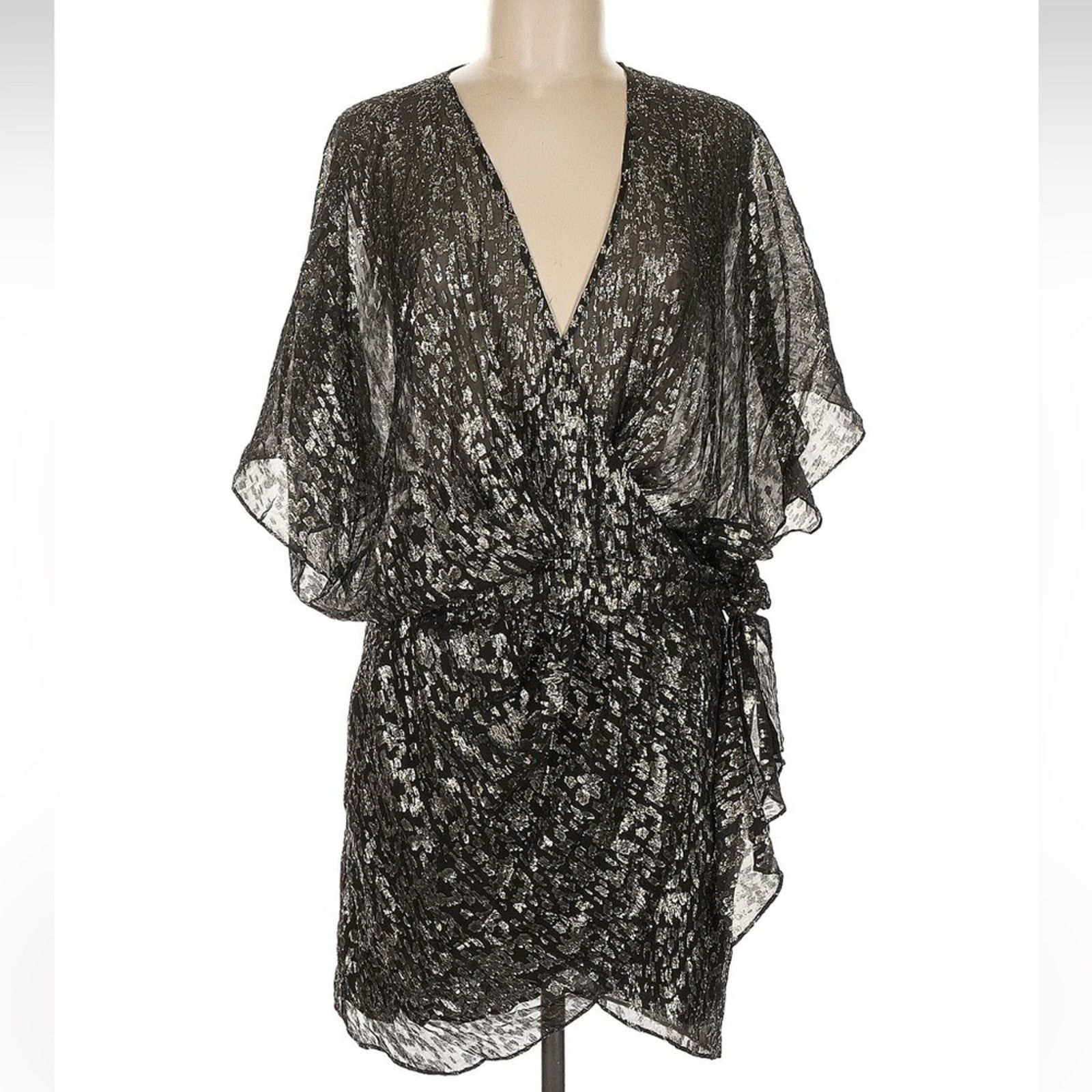 Iro IRO Reynea Spotted Wrap Dress - NWT - Size 6 - Black/Silver Size M / US 6-8 / IT 42-44 - 2 Thumbnail
