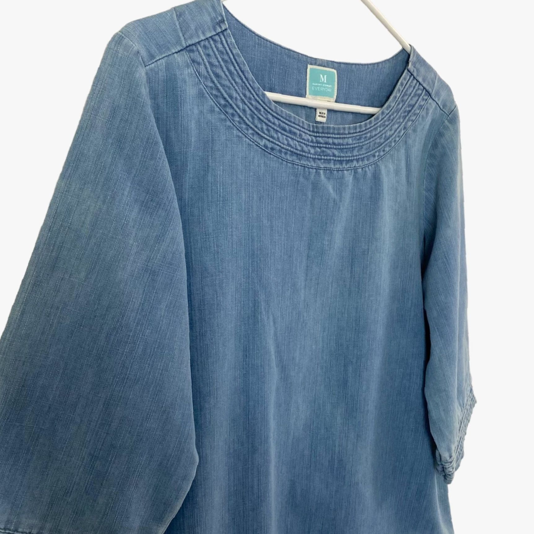 Vintage Martha Stewart Denim Tunic Top 3/4 Sleeve Blue Womens M Pullover Shirt Blouse Casual Knit Cotton Blend Beach Classic Size M / US 6-8 / IT 42-44 - 4 Thumbnail