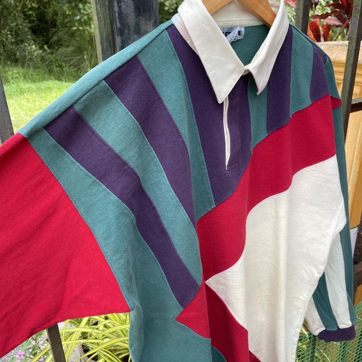 Vintage 🔥Vintage 80s Badge Multicolour Striped Polos Rugby Shirts Size US L / EU 52-54 / 3 - 6 Thumbnail