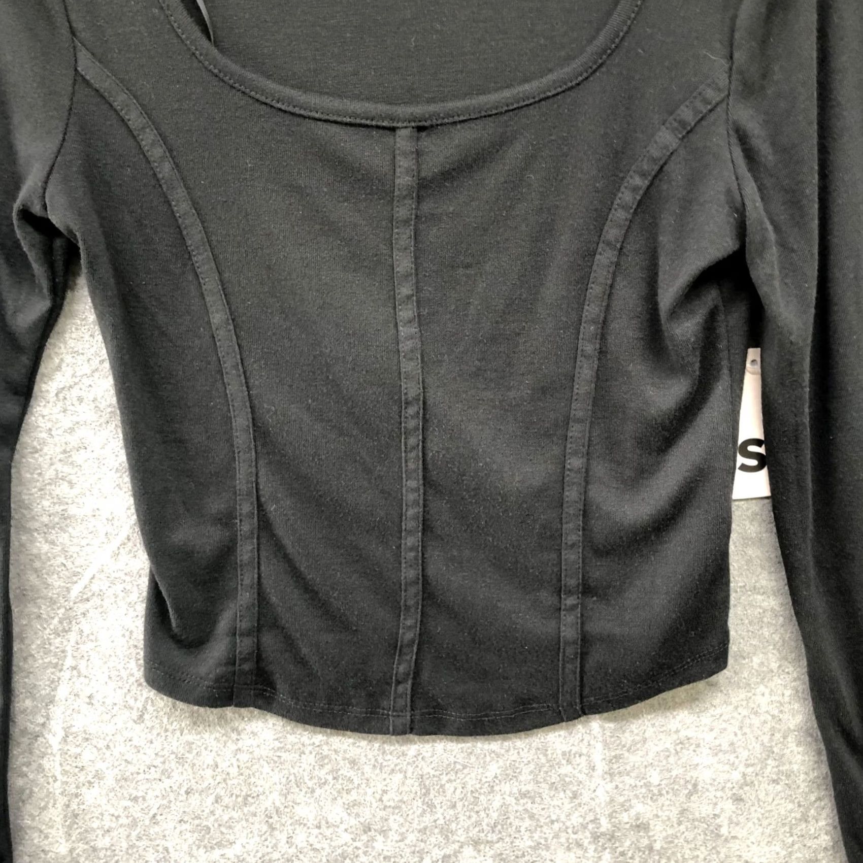 Vintage NWT SO Long Sleeve Square Neck Top Womens S Black Luxe Seamed Cropped T-Shirt Pullover Knit Polyester Blend Casual Lightweight Stretch Shirt Size S / US 4 / IT 40 - 4 Thumbnail