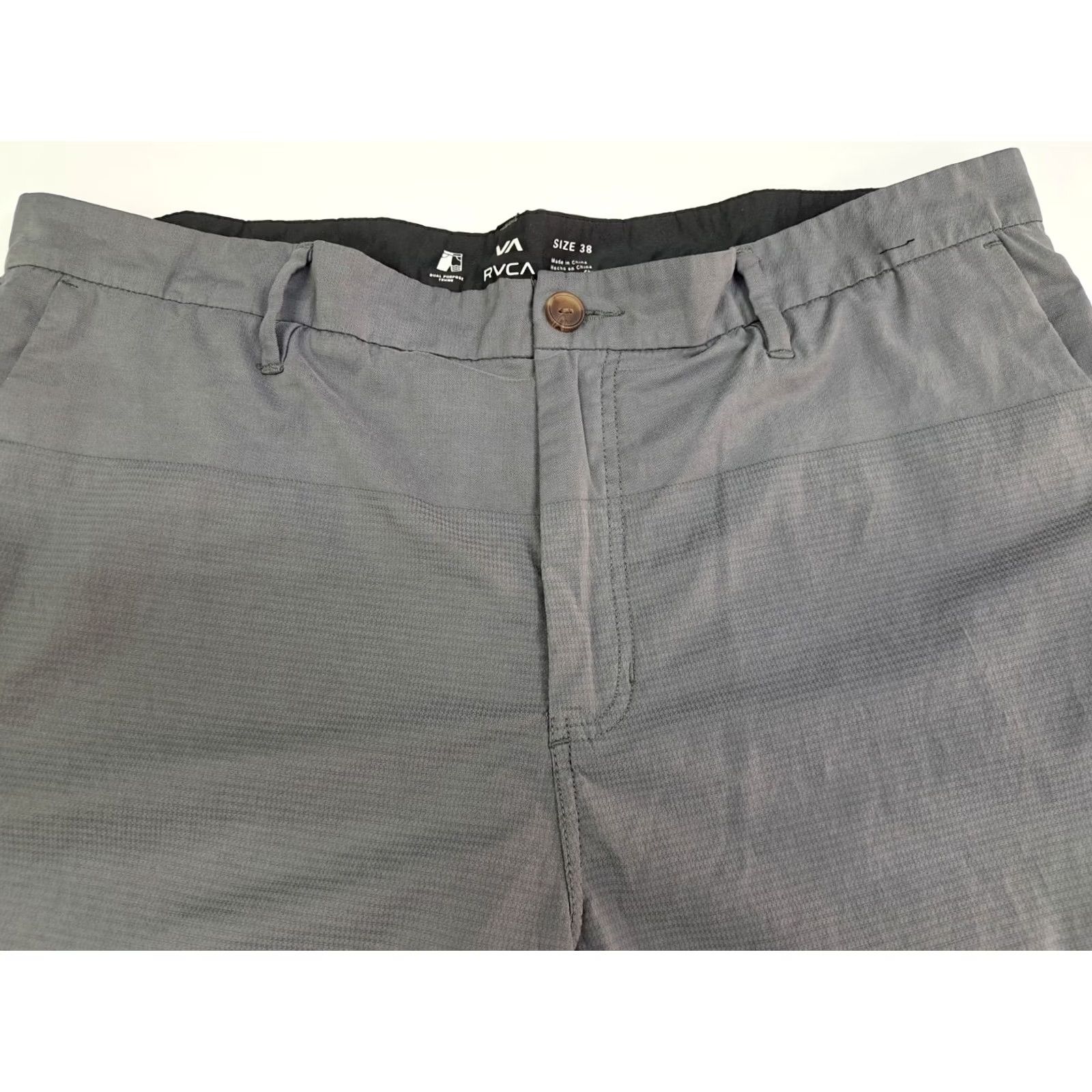 RVCA VINTAGE:none RVCA Men’s Grey Striped Chino Shorts Casual Size 38 10 in Inseam Regular Fit Front Flat Zip Pockets Stretch Summer Spring Mens Size US 38 / EU 54 - 7 Thumbnail