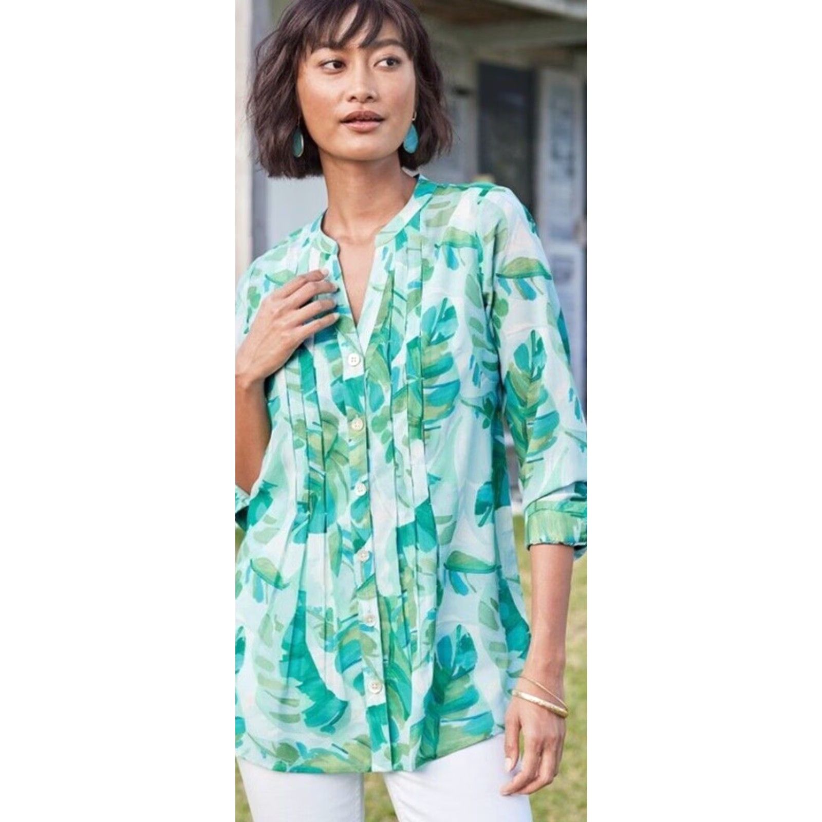Soft Surroundings Soft Surroundings Tunic Women XL Green Floral Tropical Baroque Top Cami Size XL Tropical Palm Pattern Size XL / US 12-14 / IT 48-50 - 3 Thumbnail