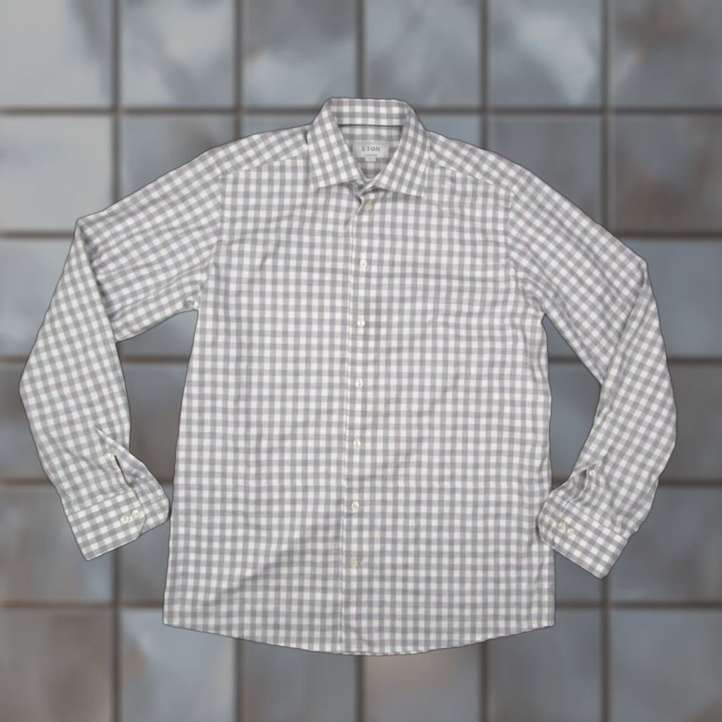 Eton ETON Dress Shirt Mens 16 41 Gray Check Button Up Cambridge Work - Contemporary Slim 100% Cotton Size 42R - 1 Thumbnail
