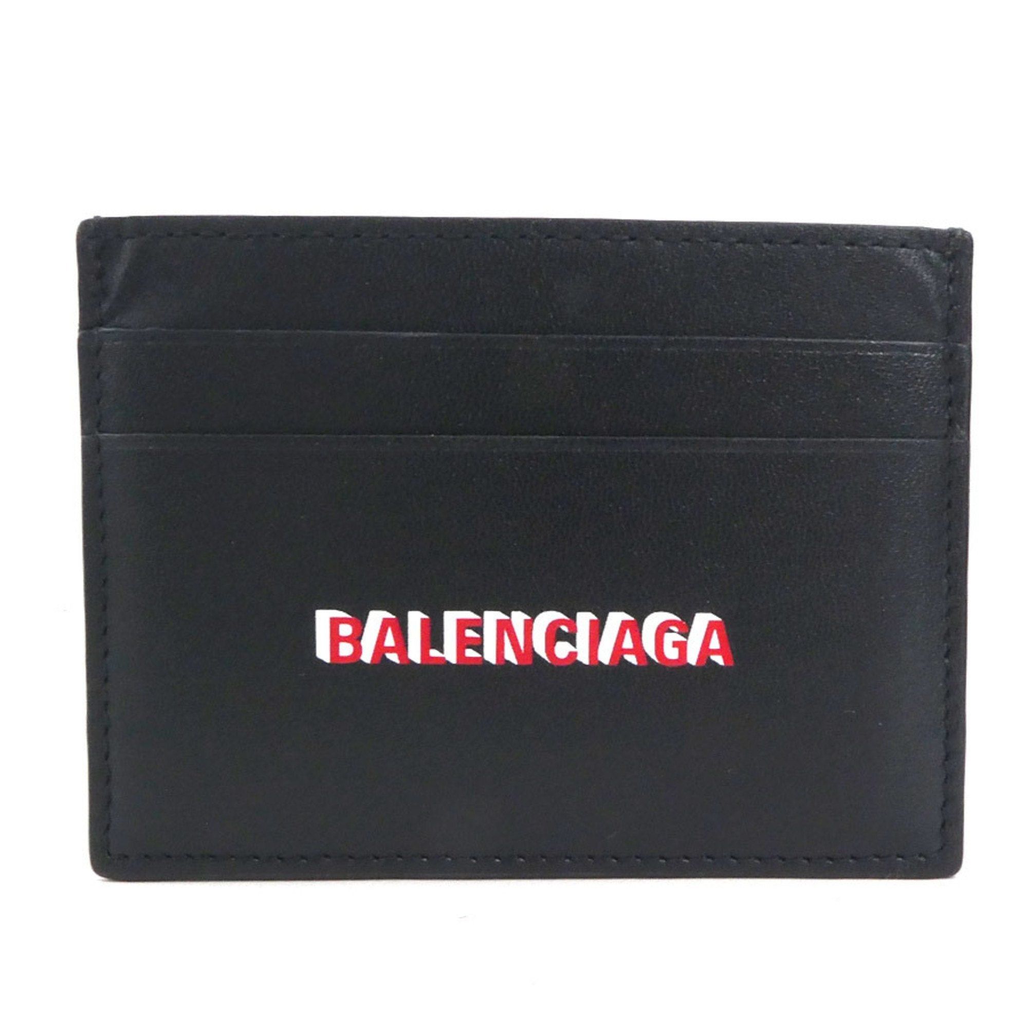 image of Balenciaga Card Case Pass Leather Black Unisex, Women's