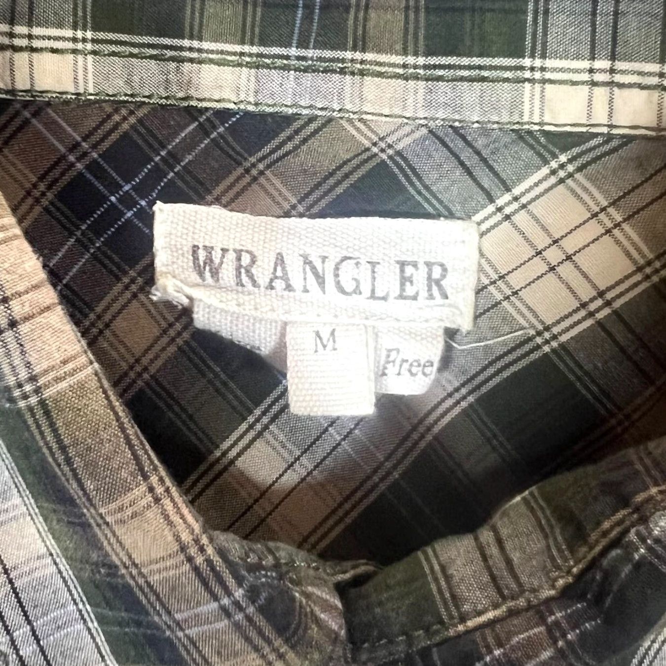 Wrangler WRANGLER Shirt Plaid Check Pearl Snap Western Long Sleeve Medium Mens Green/Brown/White/ Navy Check 00's Embroidered Chest Pocket Size US M / EU 48-50 / 2 - 4 Thumbnail