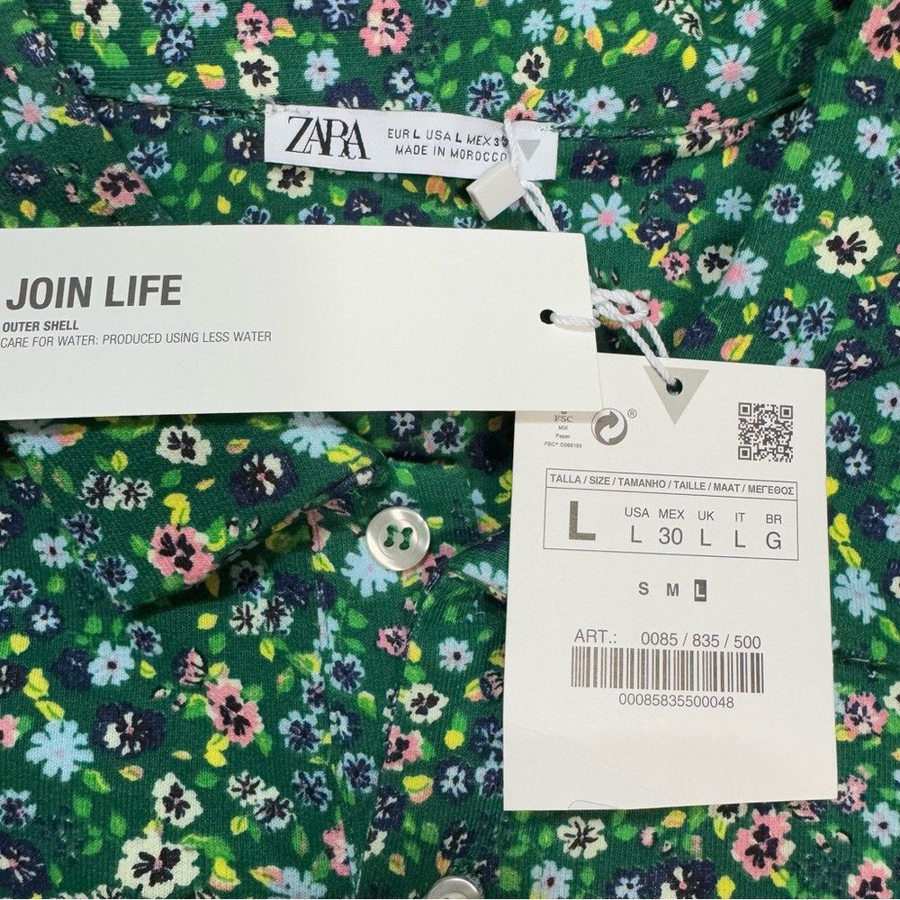 Zara NWT New Zara Cotton Floral Green Polo Shirt Size L Size L / US 10 / IT 46 - 7 Thumbnail