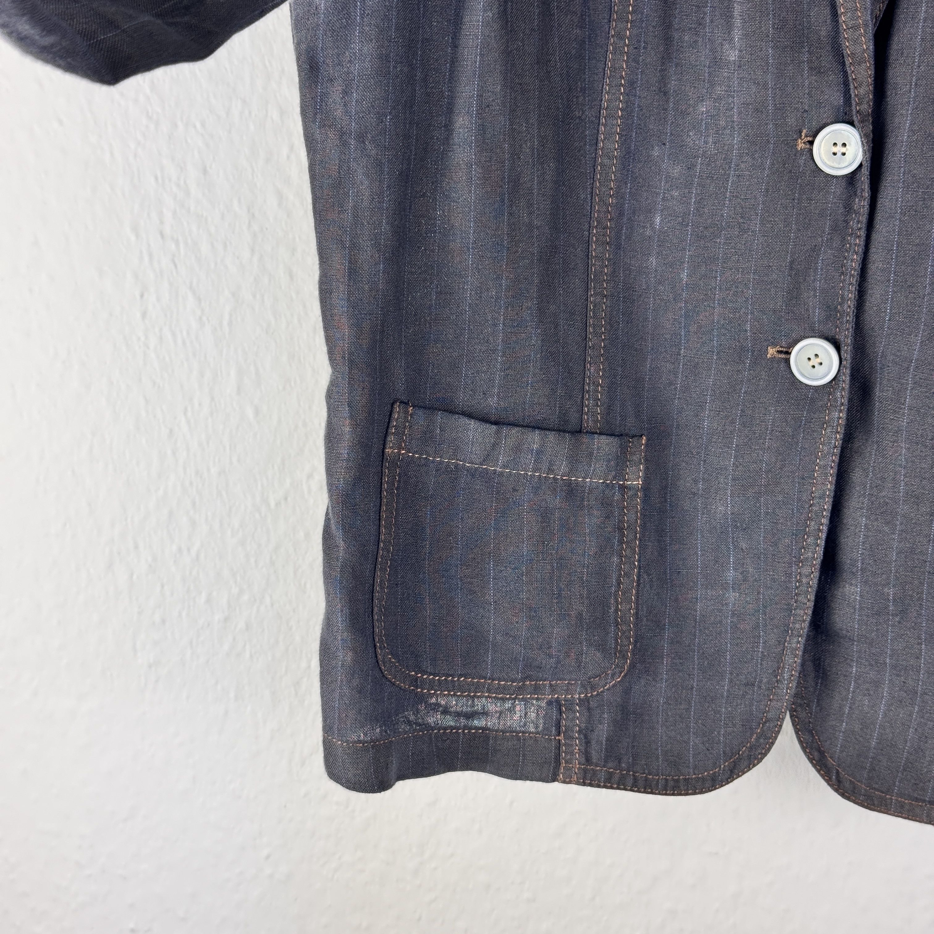 Brunello Cucinelli Women`s BRUNELLO CUCINELLI NAVY 100% LINEN STRIPED BLAZER Size L / US 10 / IT 46 - 5 Thumbnail