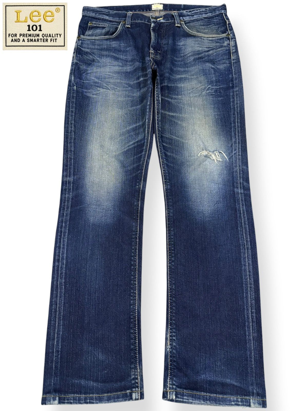 Lee × Number (N)ine Vintage Lee 1O1 Whiskers Wash Slim Straight Distressed Jeans Size US 32 / EU 48 - 1 Thumbnail