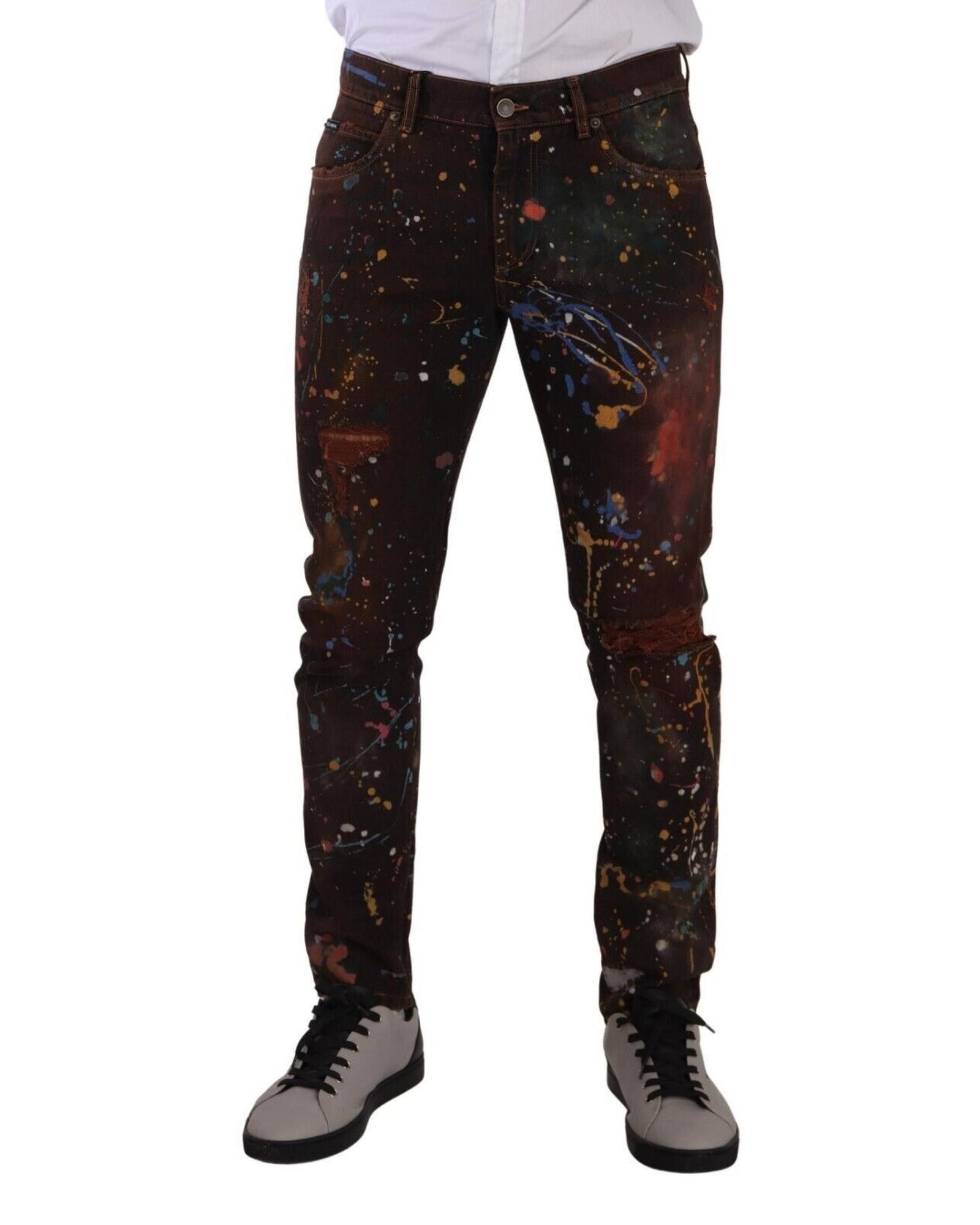 image of Dolce Gabbana Color Splash Cotton Regular Denim Jeans in Brown, Men's (Size 32)