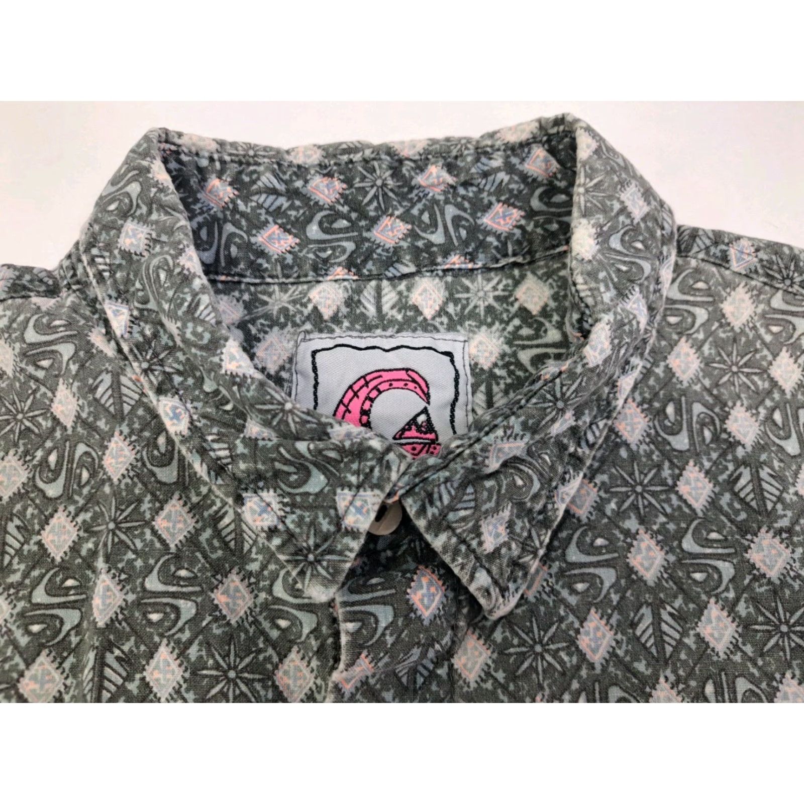 Quiksilver Quicksilver Shirt Mens Short Sleeve Button-Up Grey Print Large L Collared Pocket Beach Vintage: No Size US L / EU 52-54 / 3 - 2 Thumbnail