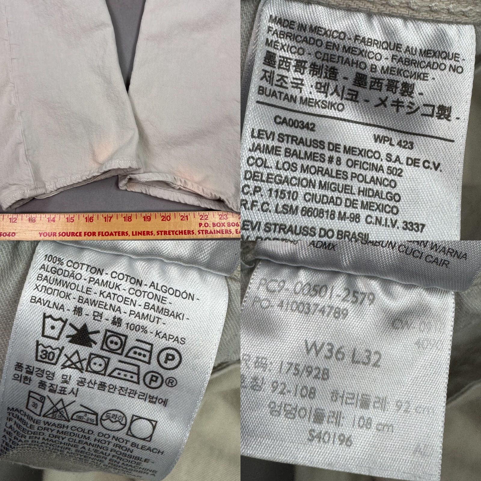 Levi's VINTAGE Levis 501 Jeans Mens 36x32 Beige Button Fly Denim Pants Faded Work Chore Office Size US 36 / EU 52 - 8 Thumbnail
