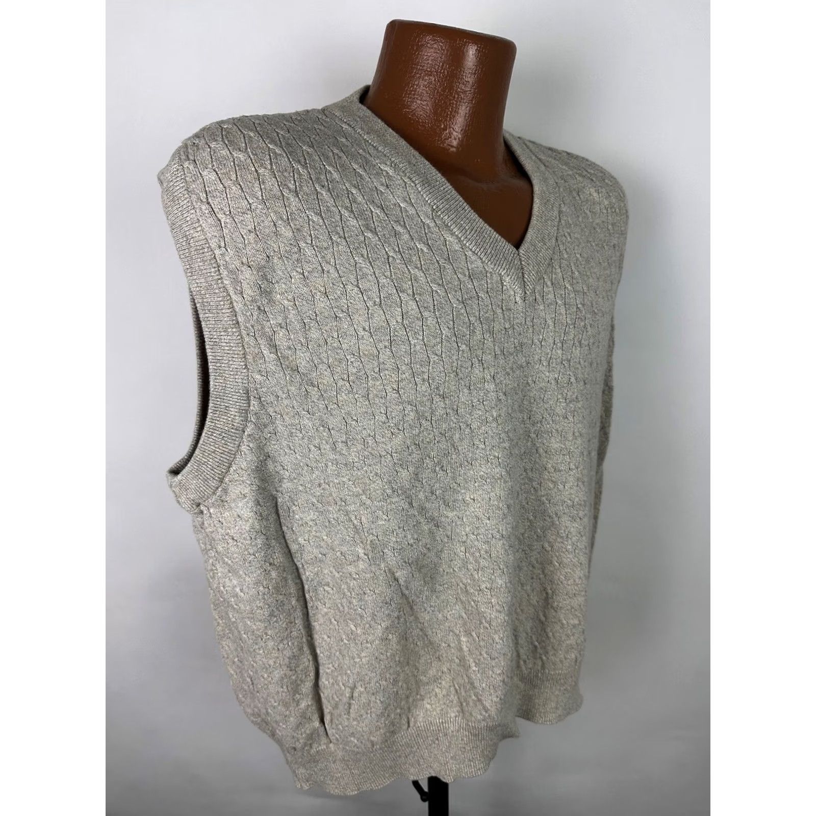 Vintage VINTAGE Grand Slam Sweater Vest Mens XL Beige Cable Knit Cotton Golf Grandpa Dad 90s Size US XL / EU 56 / 4 - 7 Thumbnail