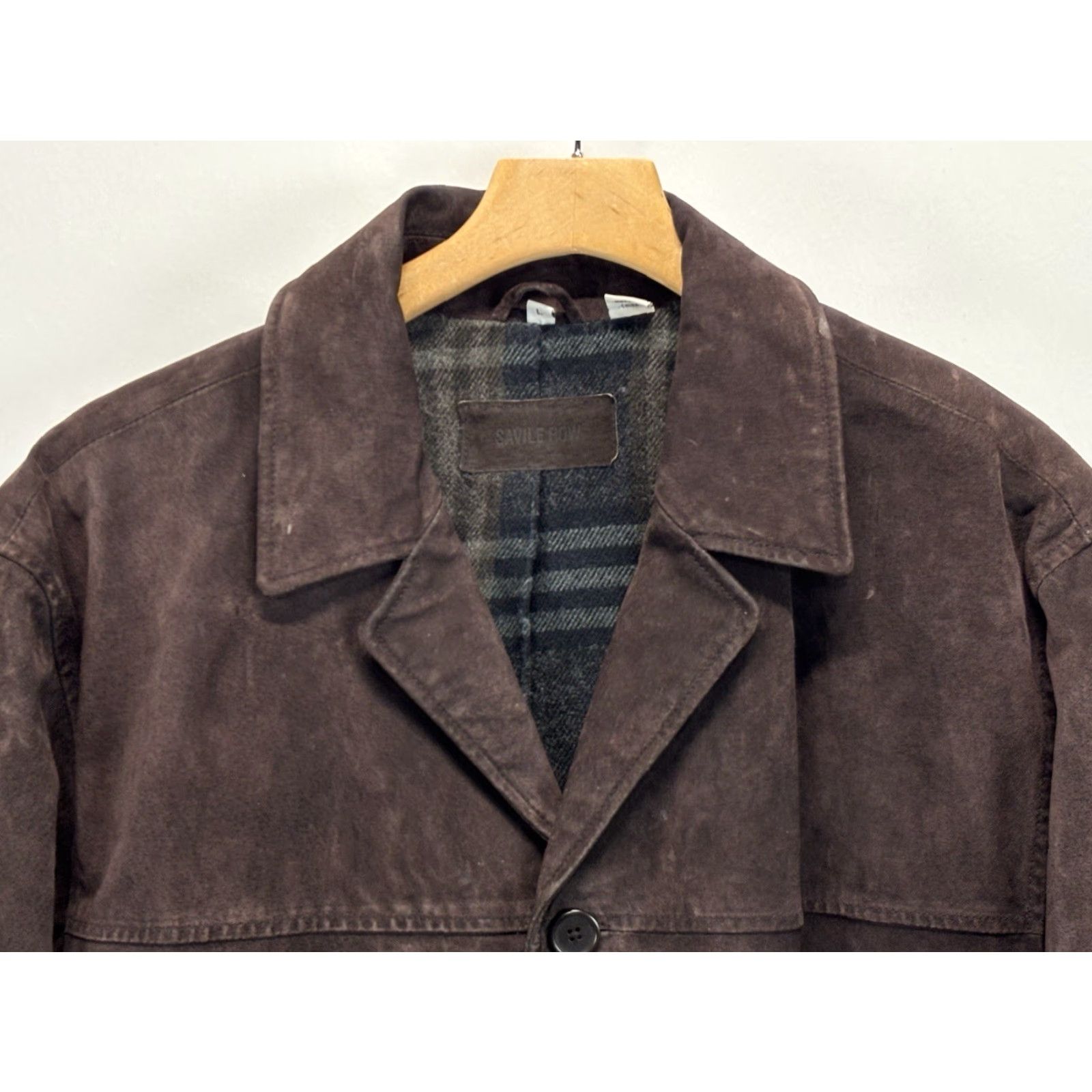 CHOCOOLATE Vtg Savile Row Brown Suede Car Coat Mens L Chocolate Brown Flannel Blanket Lined Size US L / EU 52-54 / 3 - 2 Thumbnail