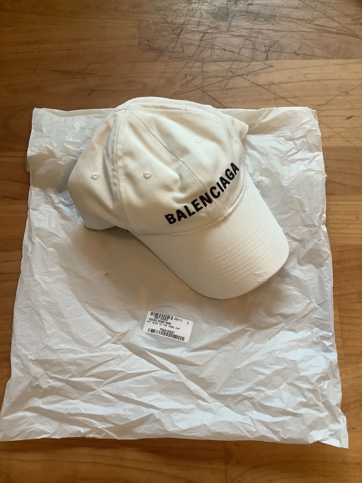 image of Balenciaga Hat Glow In The Dark Cap Dad Hat in White, Women's