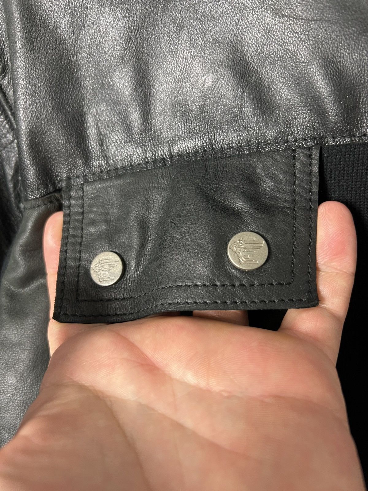 Versace Vintage Versace Sport Big Logo Collared Leather Jacket Biker Size US M / EU 48-50 / 2 - 13 Thumbnail