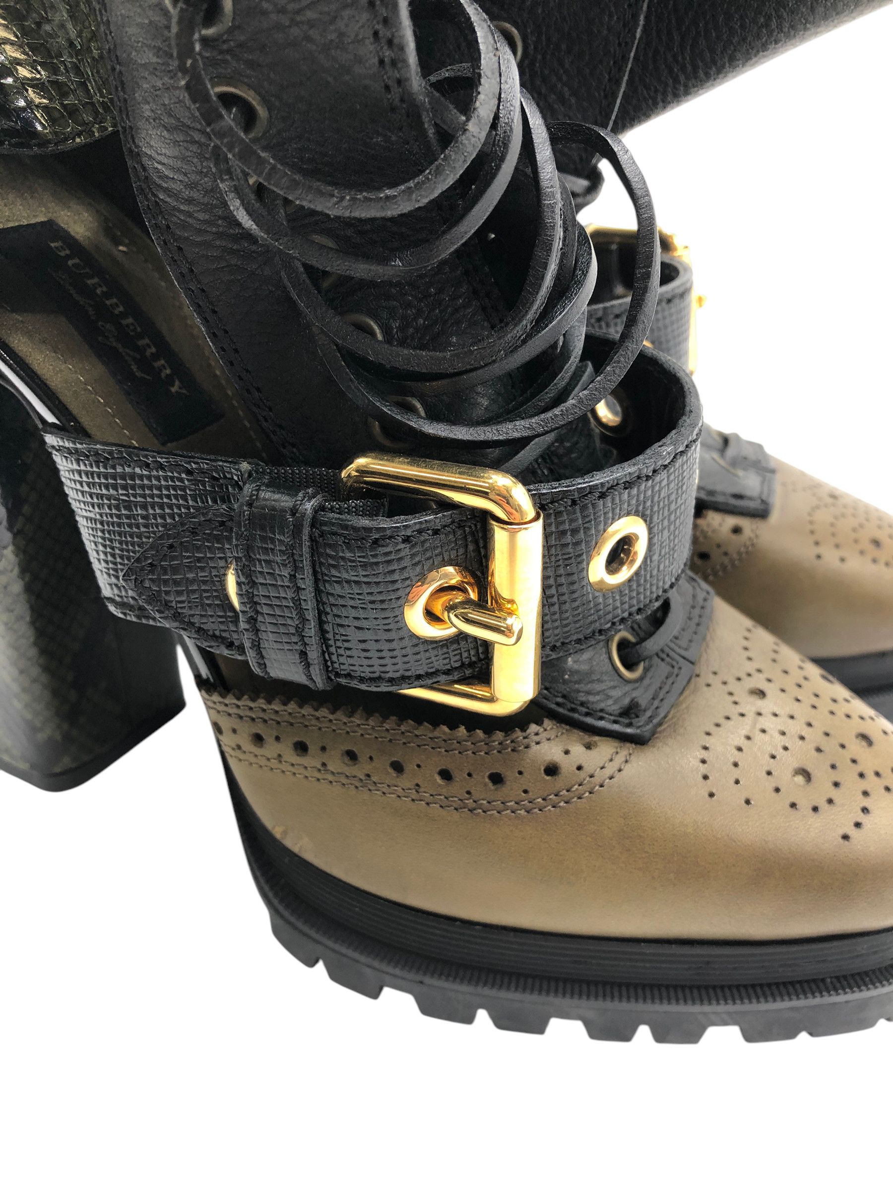 Burberry Burberry Black/Green Snakeskin Leather Heeled Ankle Boots Size US 11 / IT 41 - 9 Thumbnail