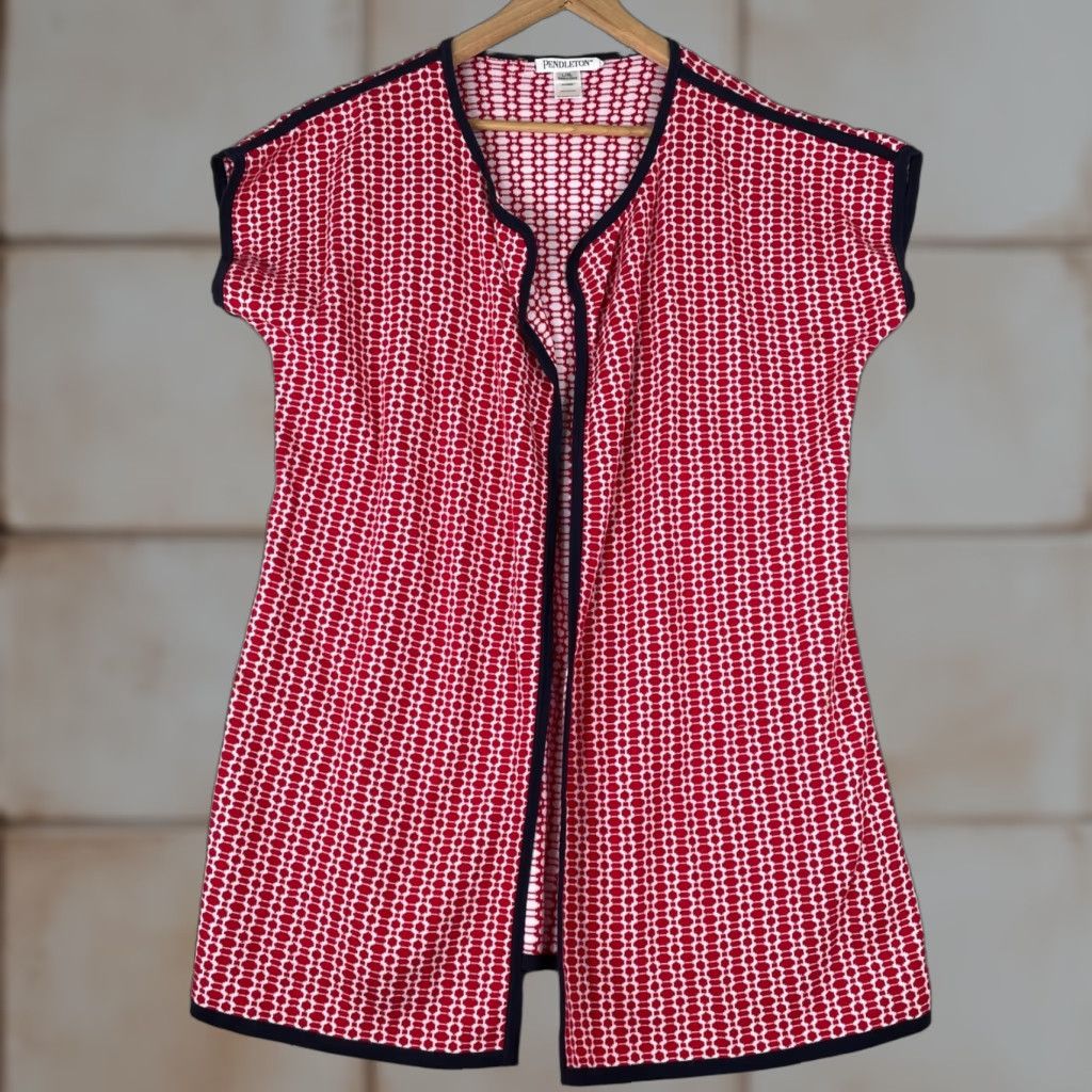 Pendleton Pendleton Cardigan Vest Womens L/XL Geometric Knit Cotton Open Front Layering Size L / US 10 / IT 46 - 1 Thumbnail