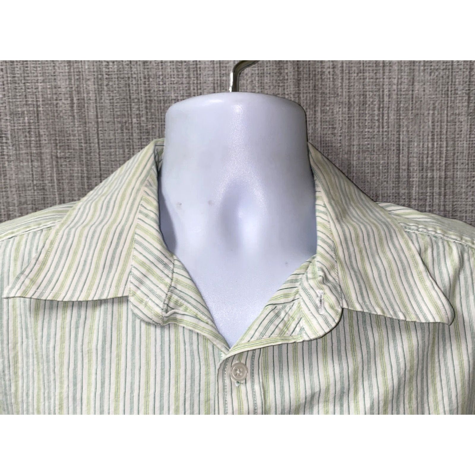 BKE BKE Men's Green Striped Cotton Button-Up Shirt Long Sleeve XL Size US XL / EU 56 / 4 - 3 Thumbnail