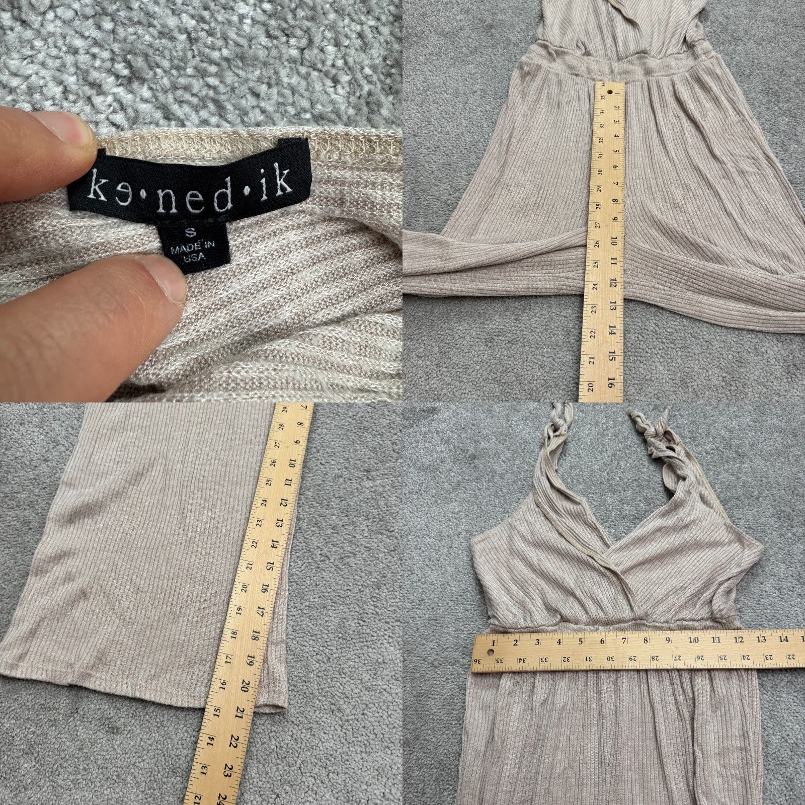 Vintage VINTAGE Kennedy Womens Jumpsuit S Wide Leg Ribbed Knit Tie Strap Sleeveless Boho Minimalist Summer Beige Size S / US 4 / IT 40 - 8 Thumbnail