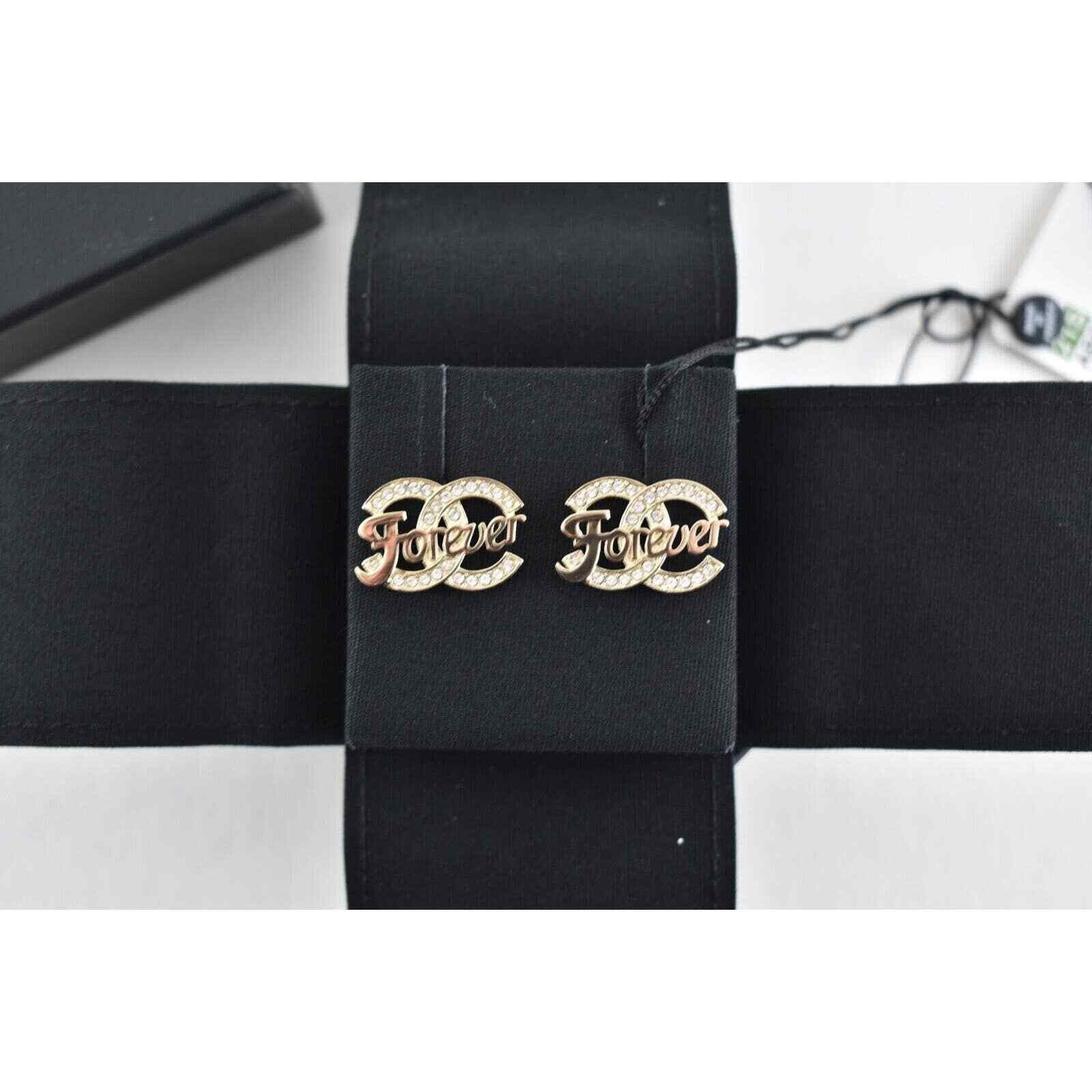 Chanel Chanel Gold Crystal Forever Dangle Statement Stud Earrings Size ONE SIZE - 4 Thumbnail