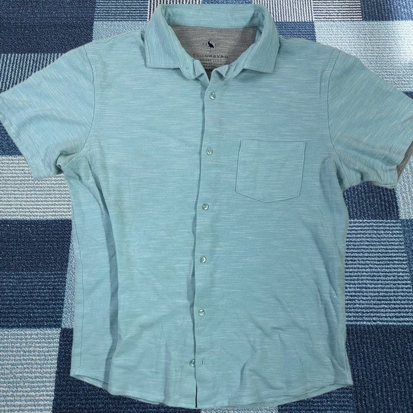 Tailorbyrd Shirt Adult Medium Blue Casual Short Sleeve Button Front Mens in Silver, Men's