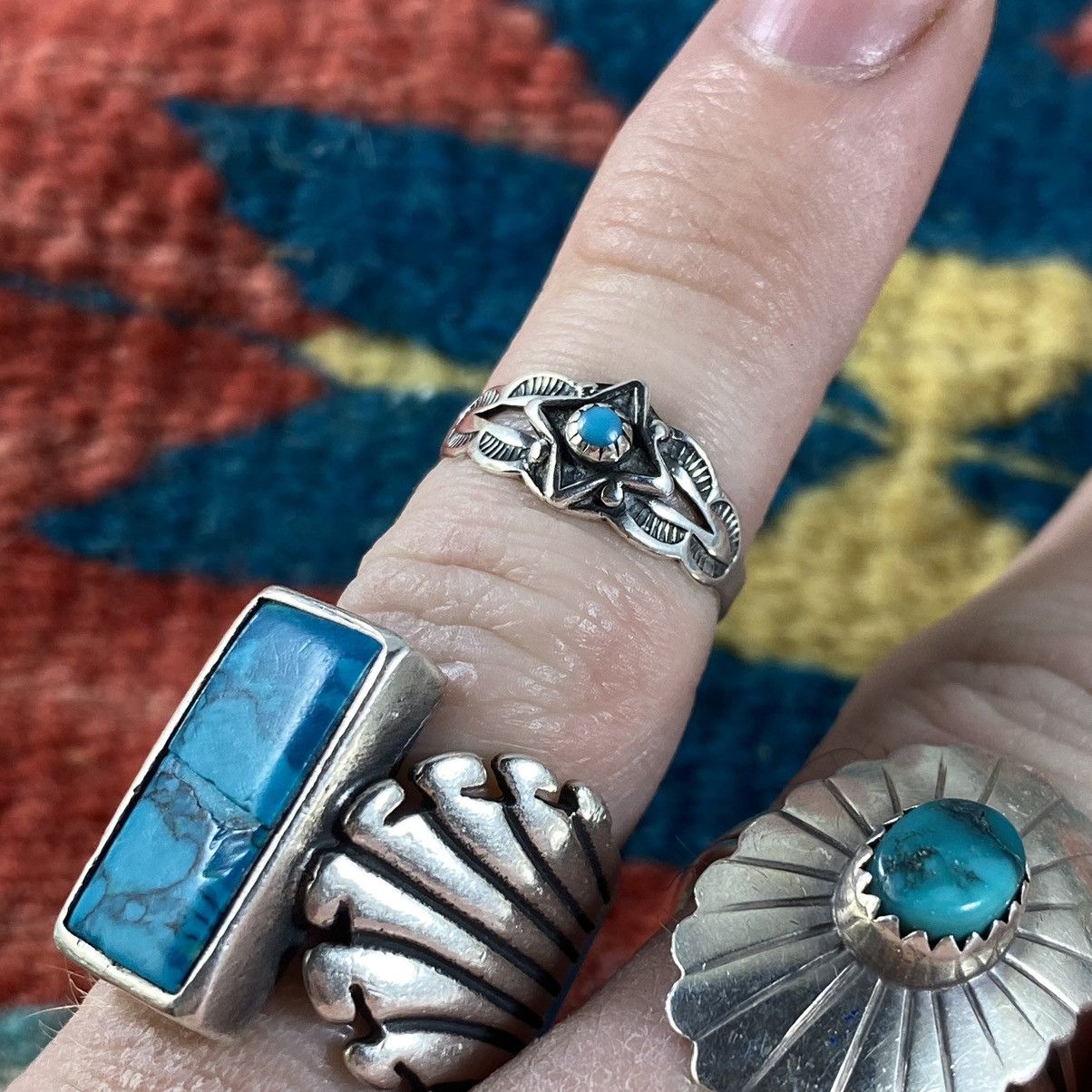Kapital × Vintage Vtg 60s 70s Bell Trading Navajo Sterling Turquoise Ring Size ONE SIZE - 9 Thumbnail