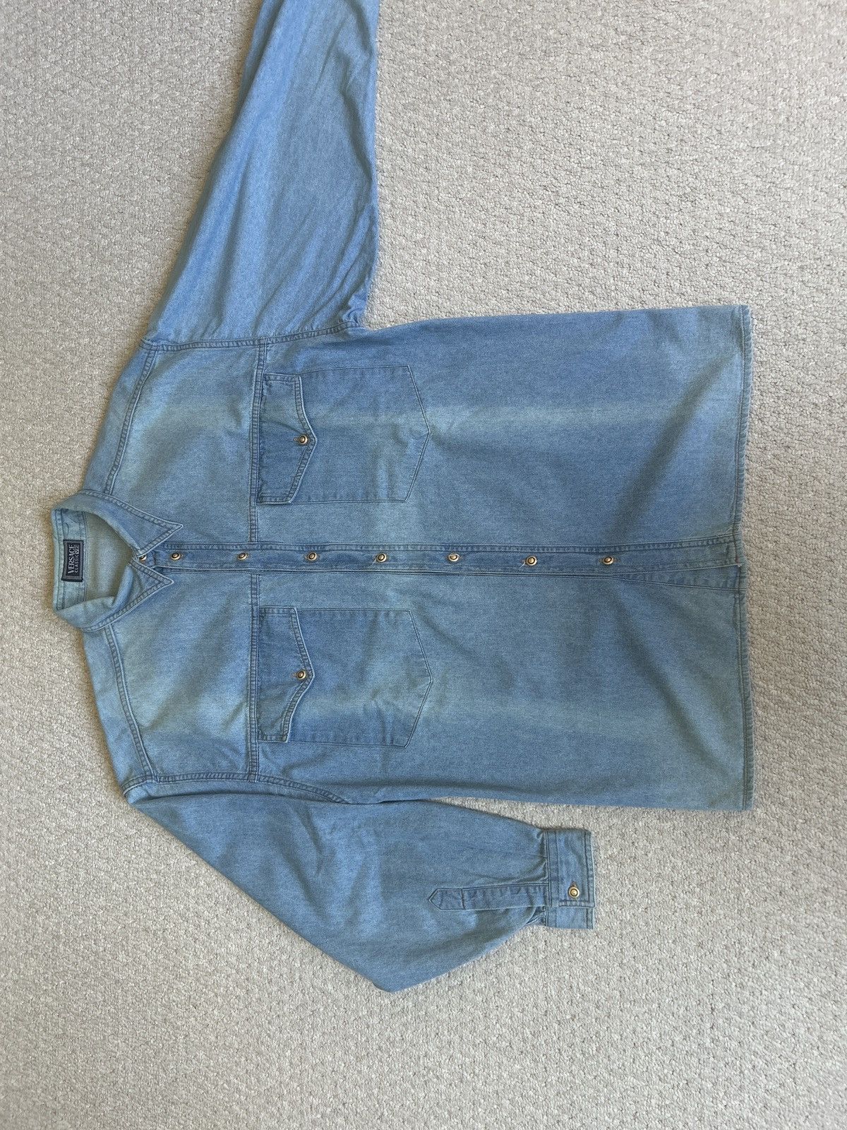 image of Versace Denim Button Down in Blue Jean, Men's (Size XL)