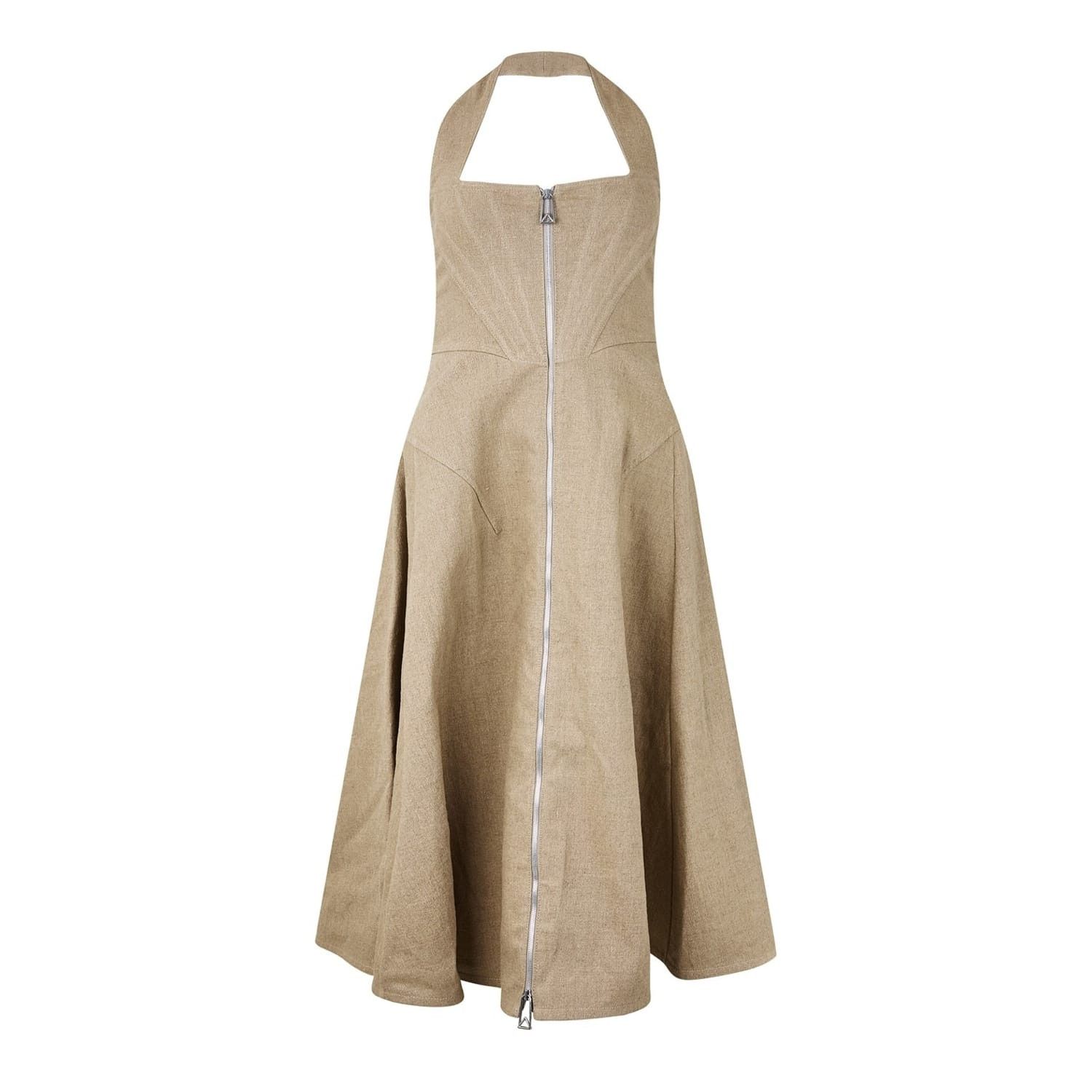 Bottega Veneta Bottega Veneta Halter Neck Midi A-Line Dress in Neutral Size S / US 4 / IT 40 - 1 Thumbnail