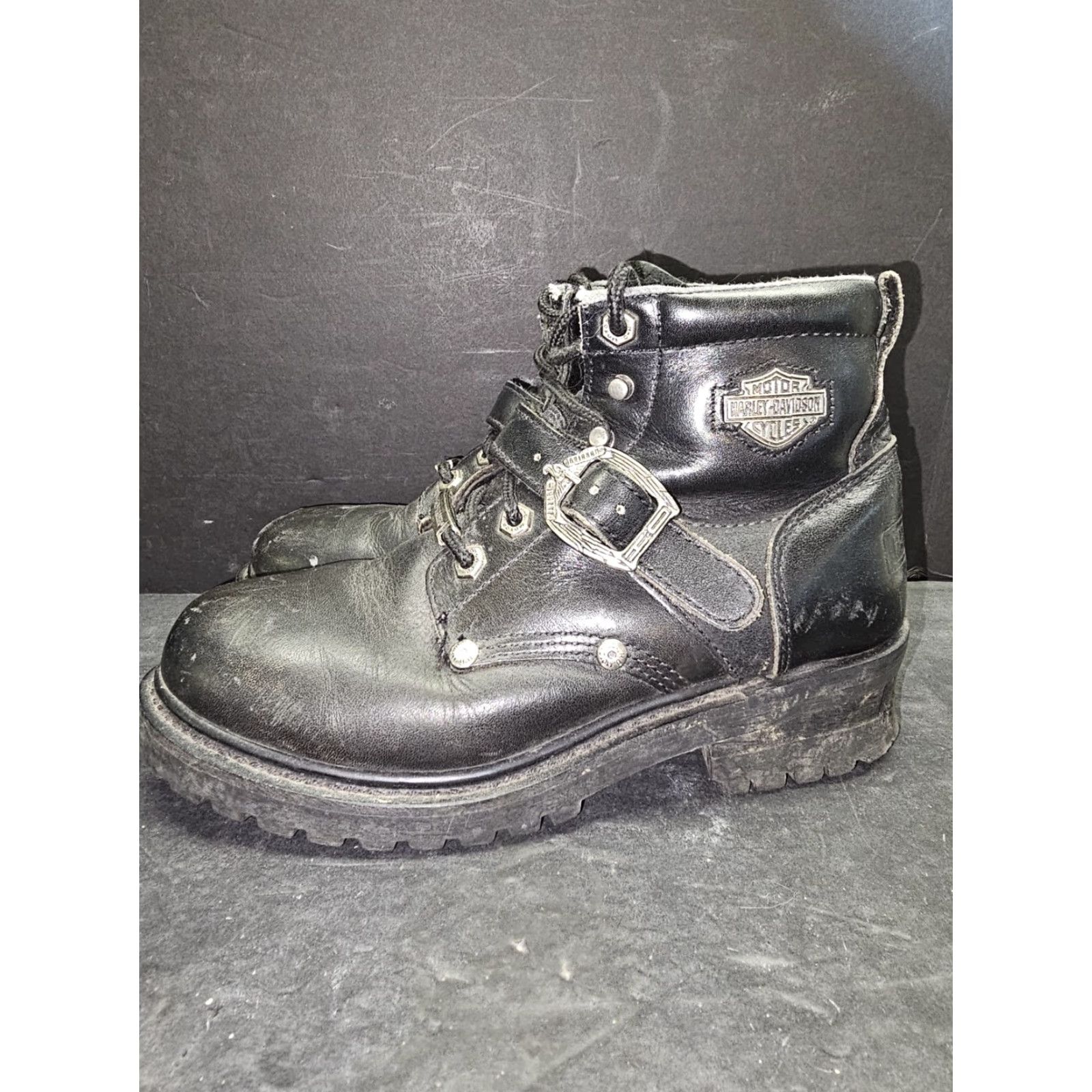 Harley Davidson VINTAGE Harley-Davidson Faded Glory Black Leather Motorcycle Boots Women's Size 7.5 HD Size US 6 / IT 36 - 6 Thumbnail